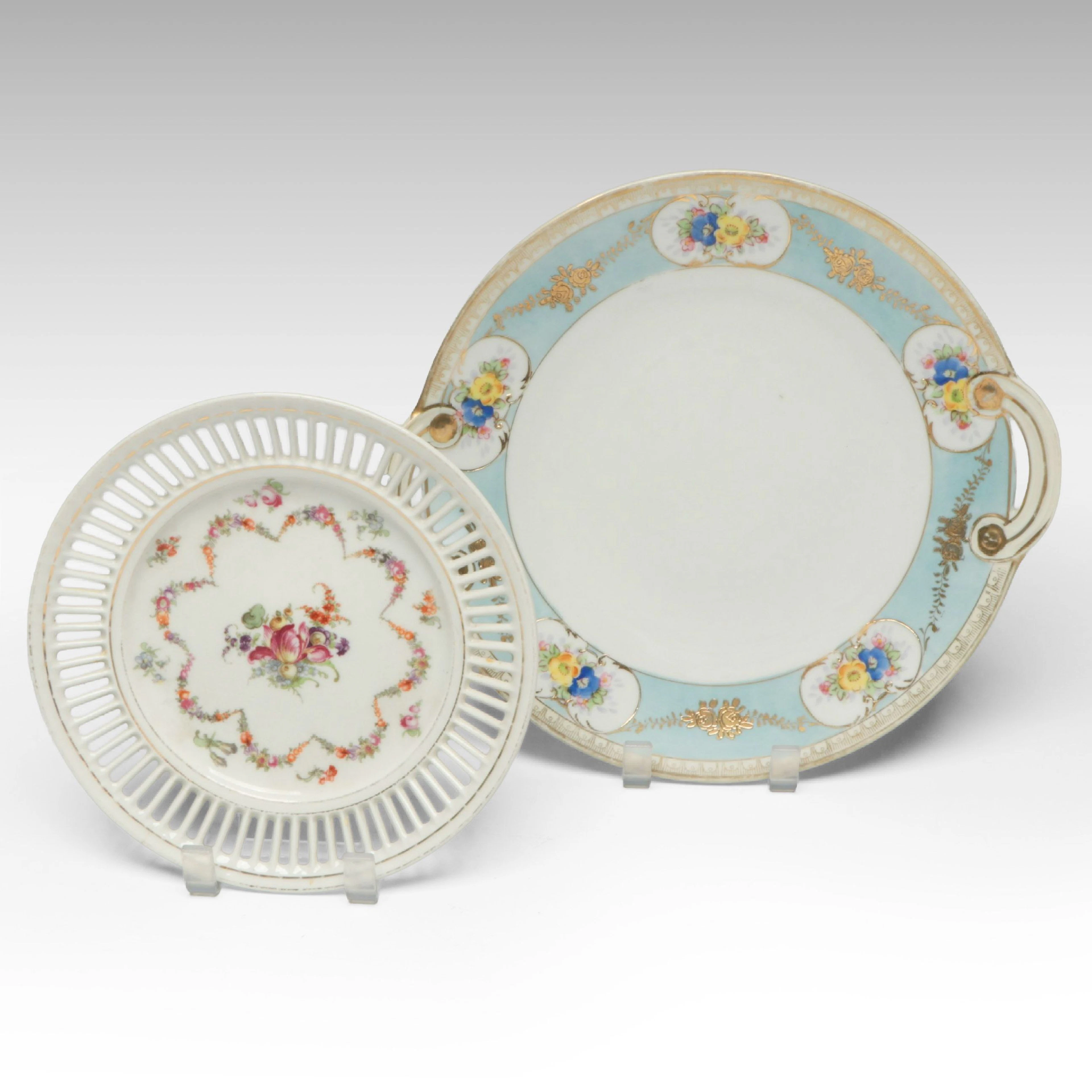 Noritake Porcelain Serving Platter with Czech Reticulated Dessert Plate