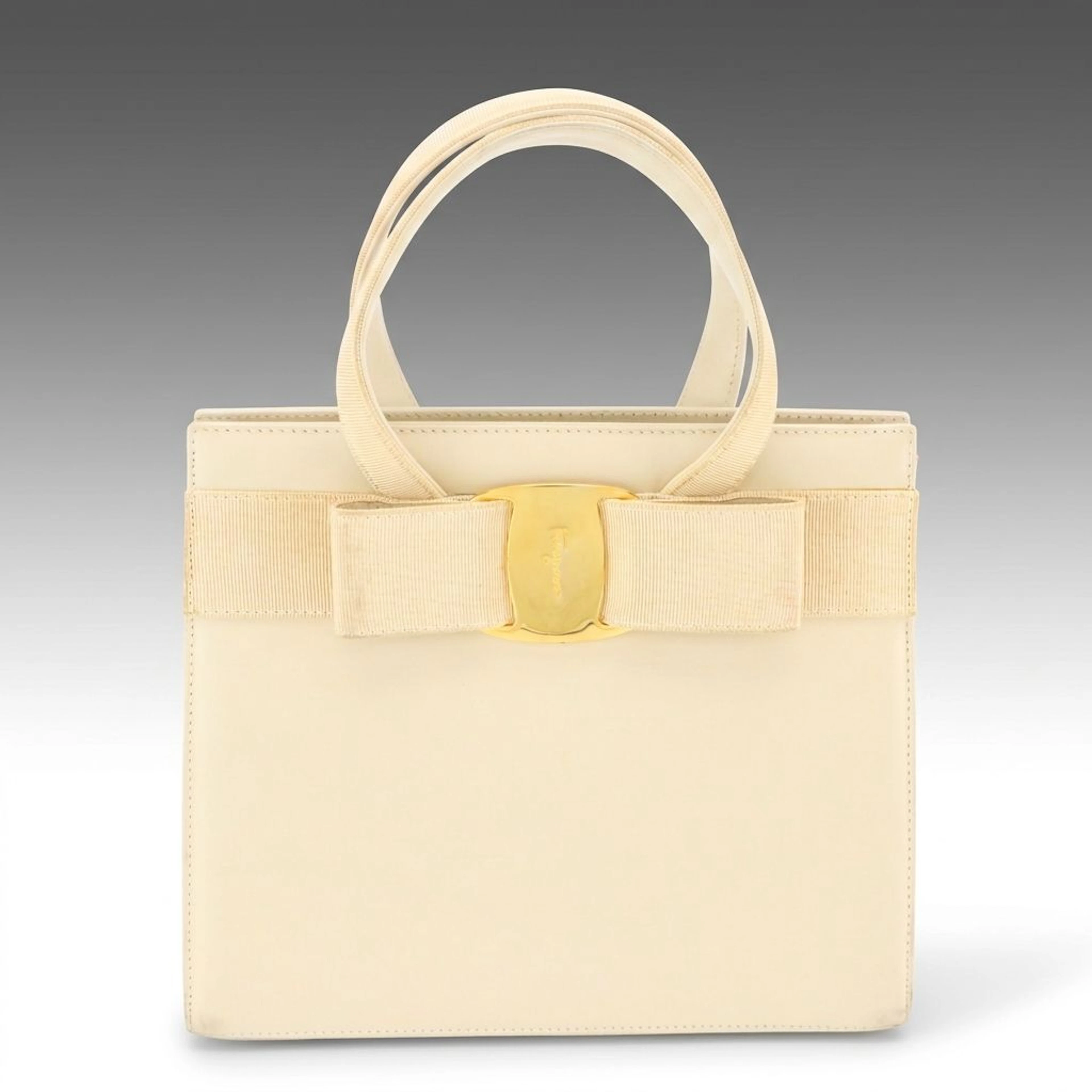 Salvatore Ferragamo Vara Bow Two-Way Tote Bag in Ivory Leather