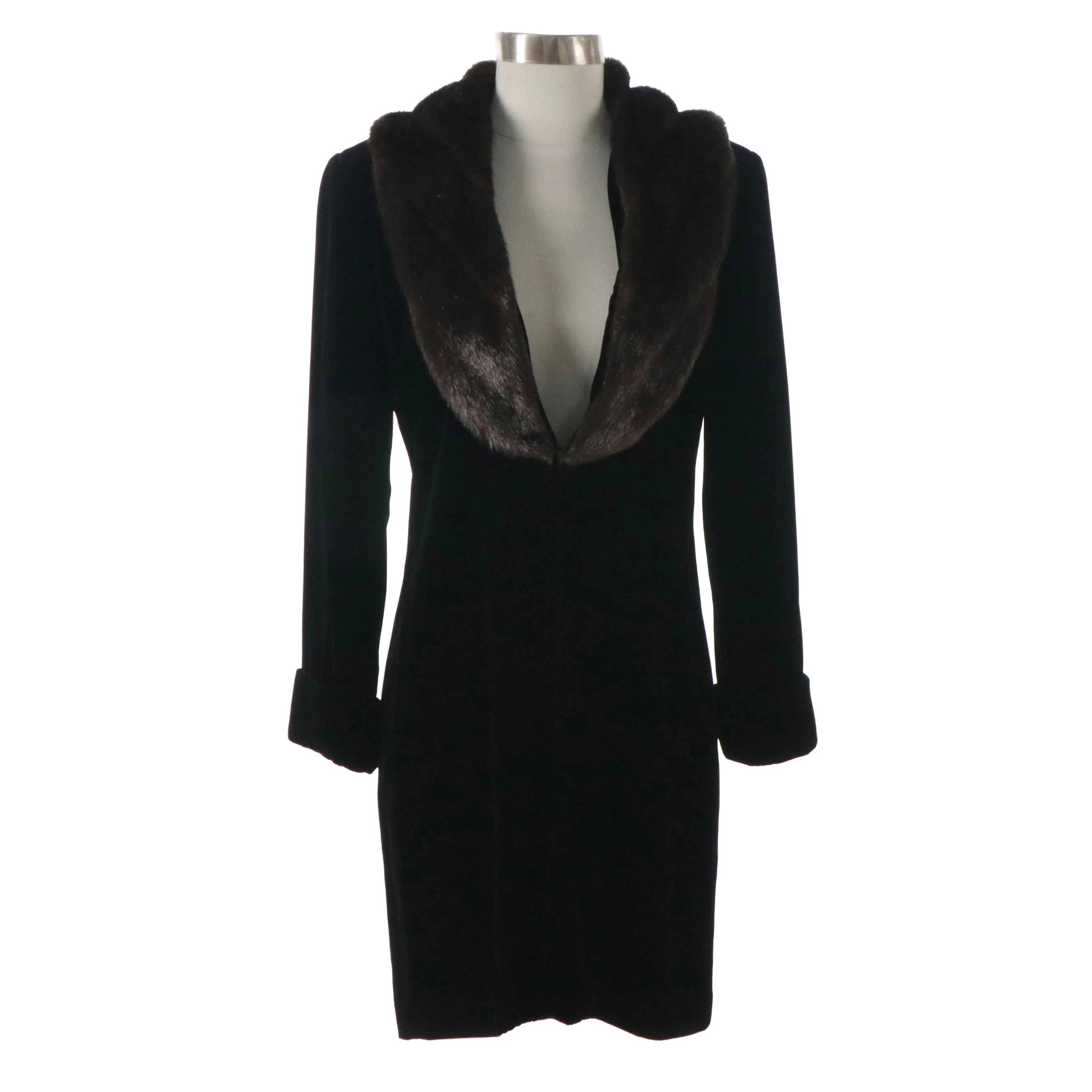 Karen Kane Evening Coat in Rayon/Silk Velvet with Faux Fur Collar