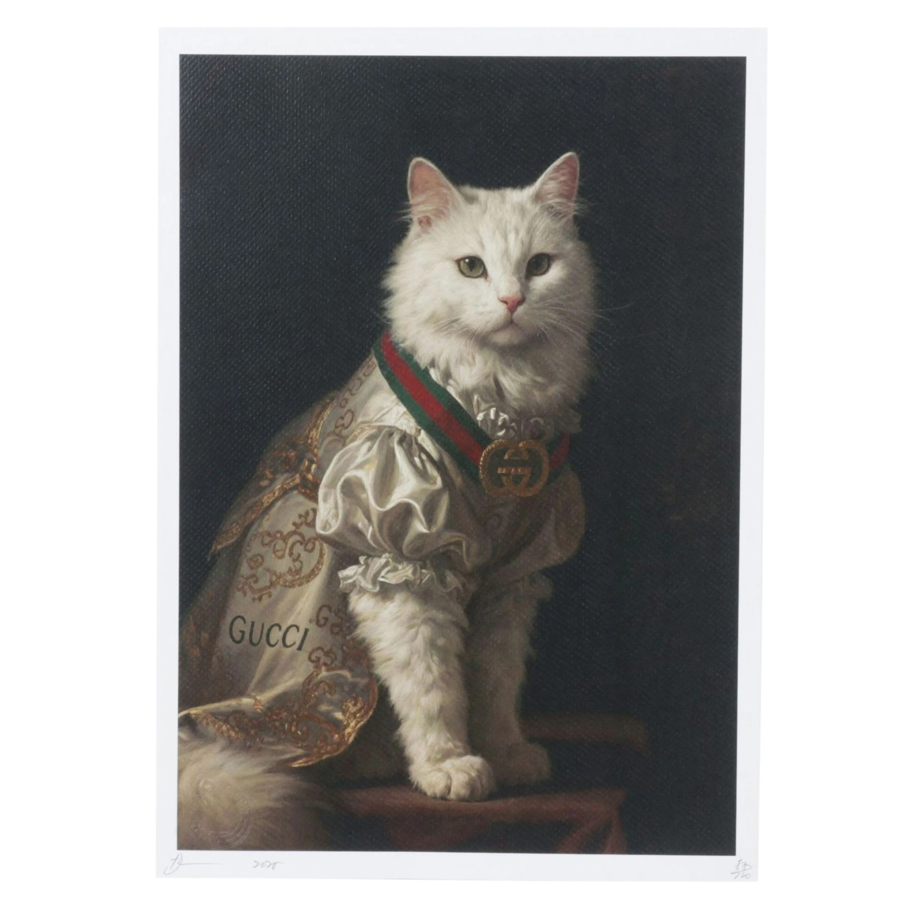 Death NYC Pop Art Digital Graphic Print of Persian Cat in Gucci Gown, 2025