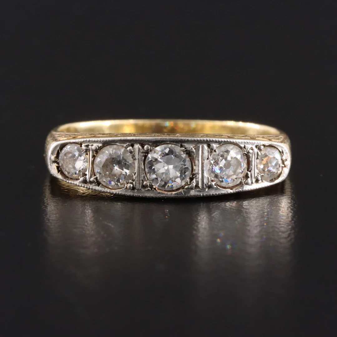 1930s Deco 18K 0.69 CTW Old European Cut Diamond Ring with Milgrain