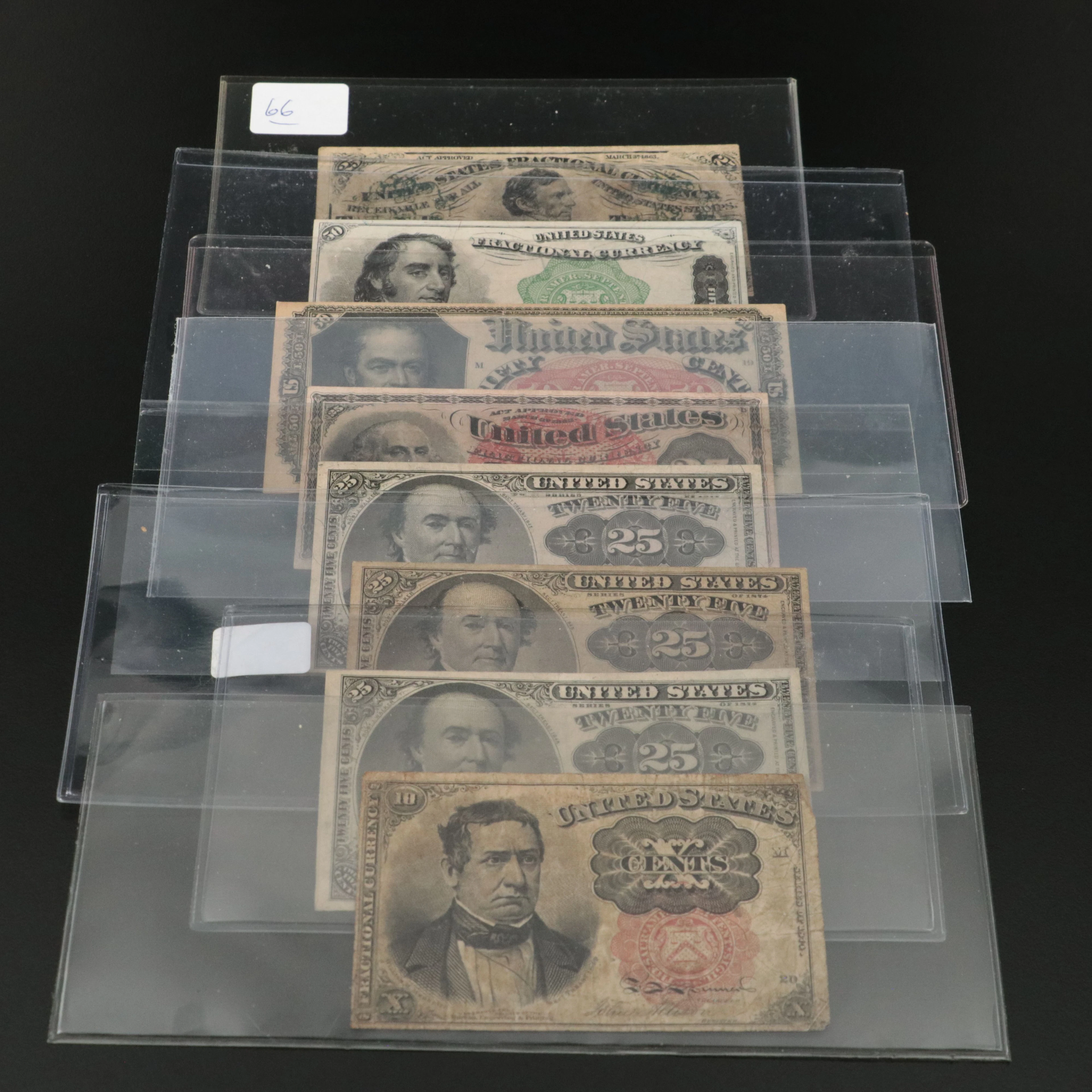 Collection of Eight U.S. Fractional Currency Notes