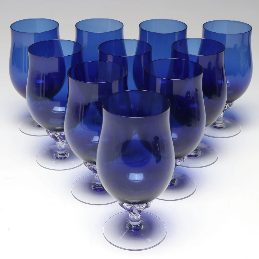 Celebrity "Cambridge" Cobalt Cut to Clear Iced Tea Glasses, Late 20th C.