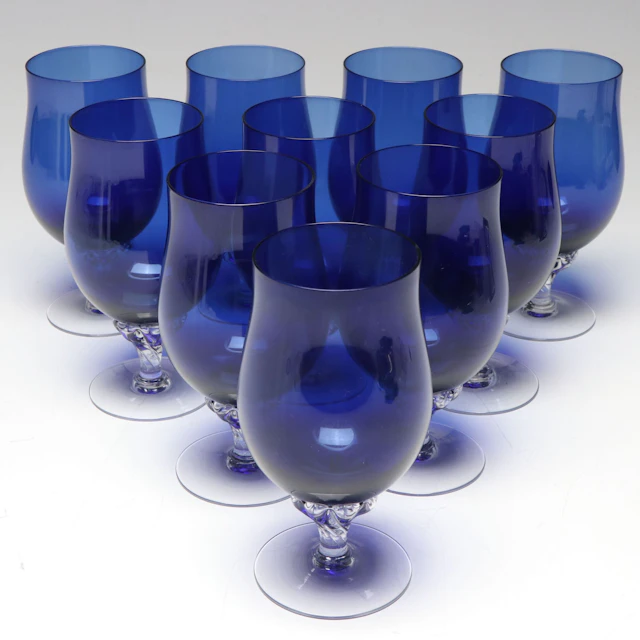 Celebrity "Cambridge" Cobalt Cut to Clear Iced Tea Glasses, Late 20th C.