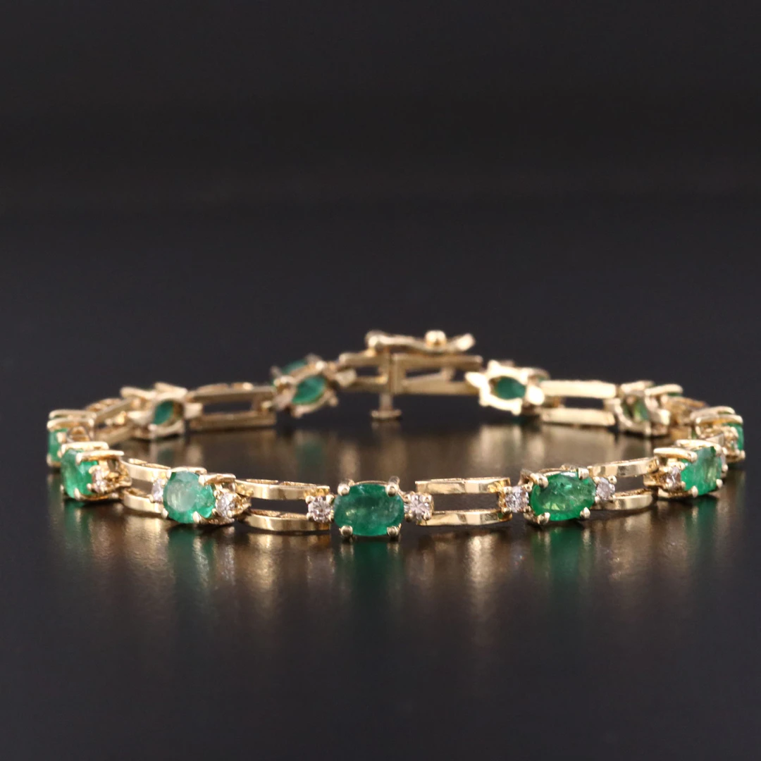 14K Emerald and 1.00 CTW Diamond Bracelet
