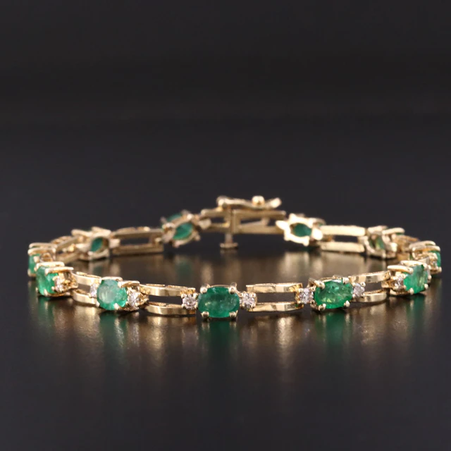 14K Emerald and 1.00 CTW Diamond Bracelet
