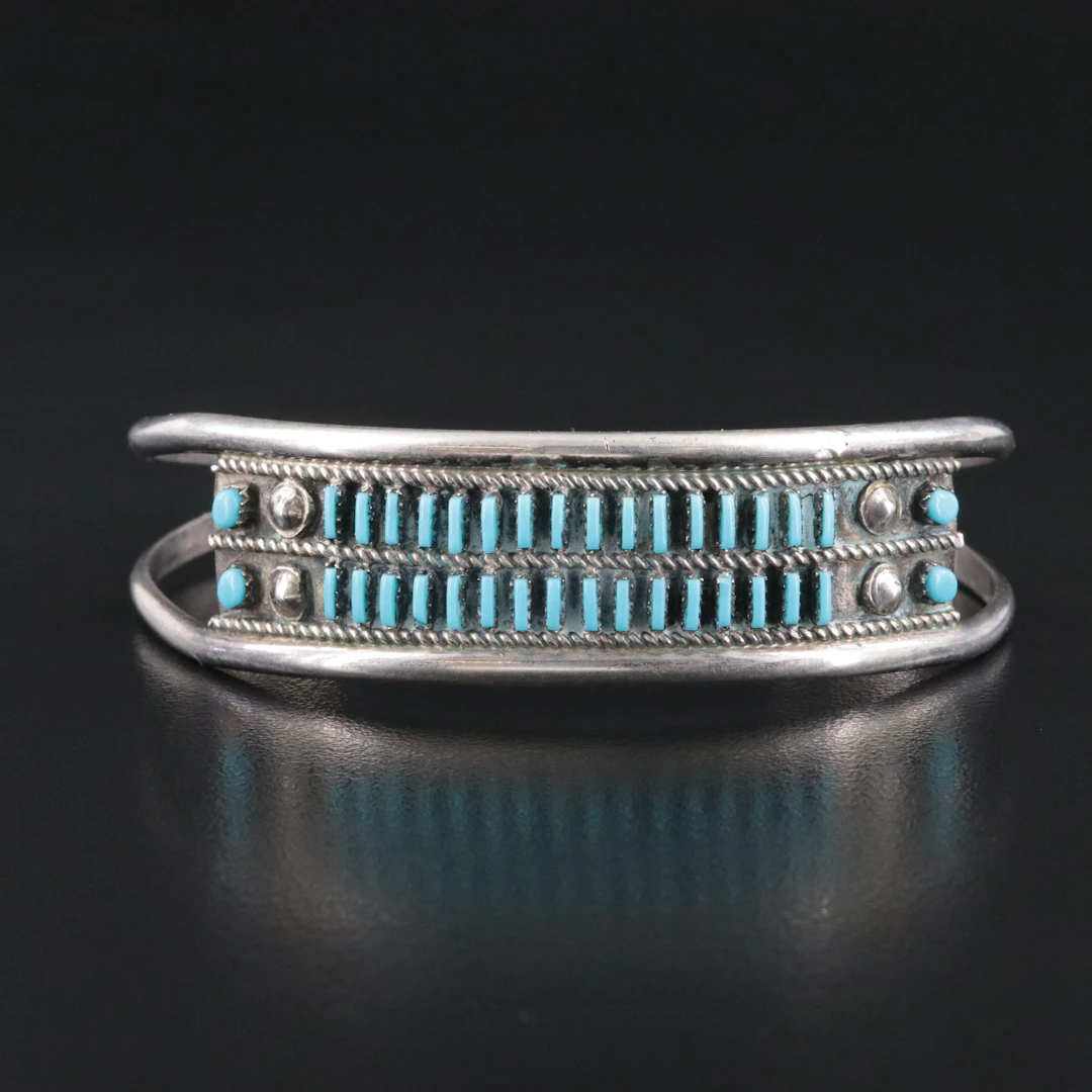 Southwestern Sterling Turquoise Needlepoint Cuff