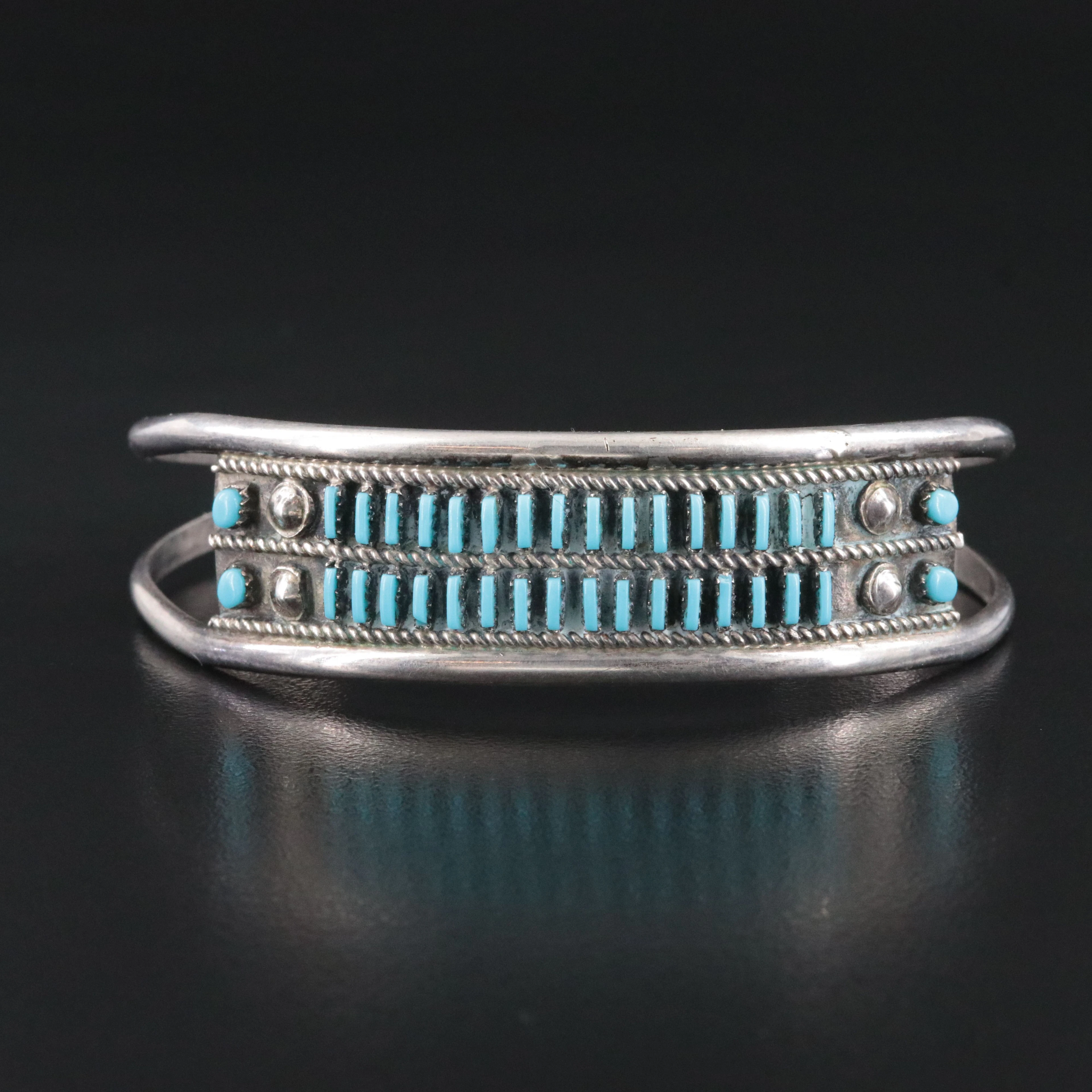 Southwestern Sterling Turquoise Needlepoint Cuff