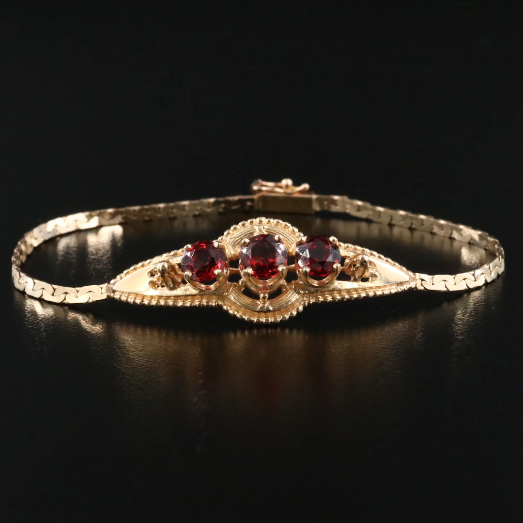 14K Three Garnet Station Bracelet