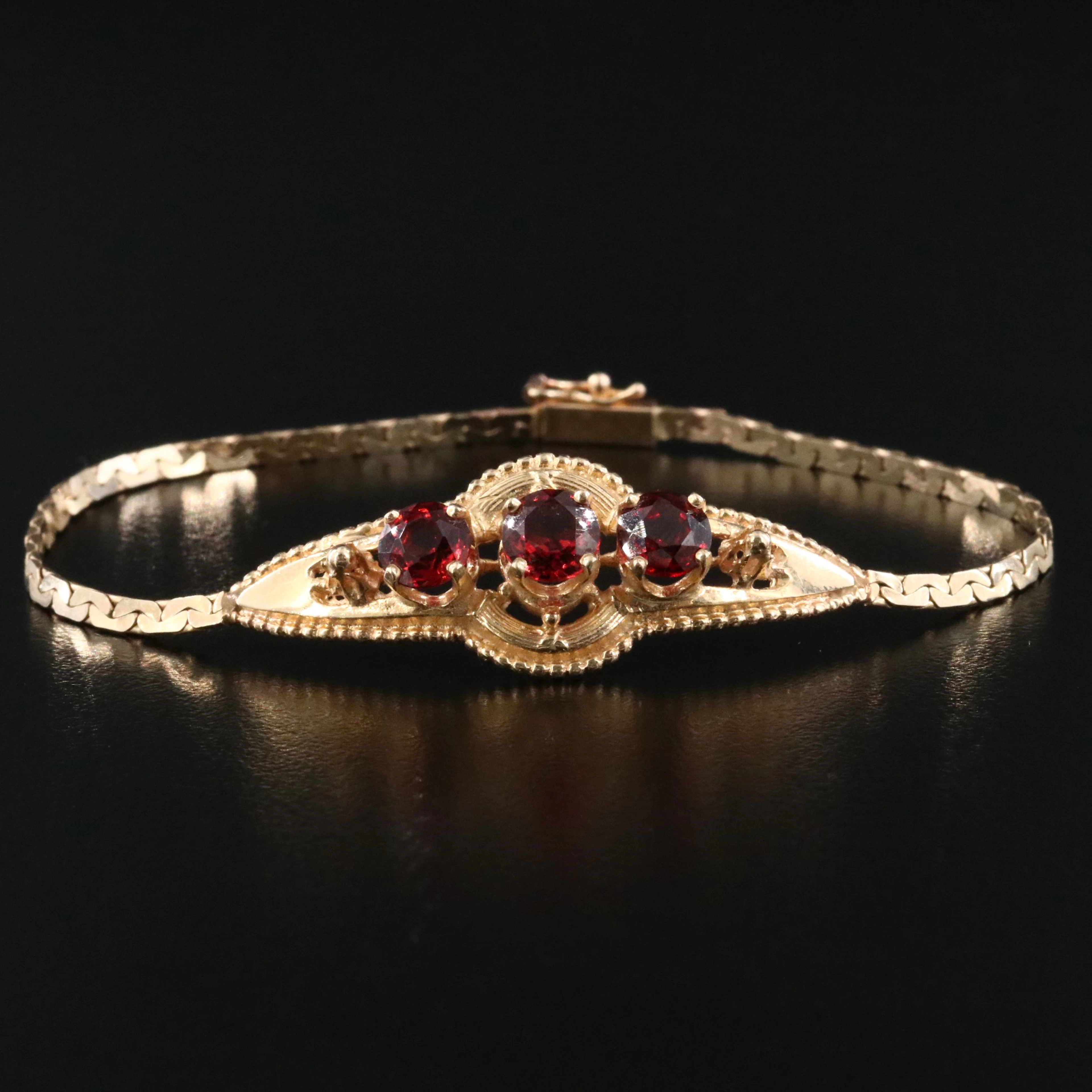 14K Three Garnet Station Bracelet