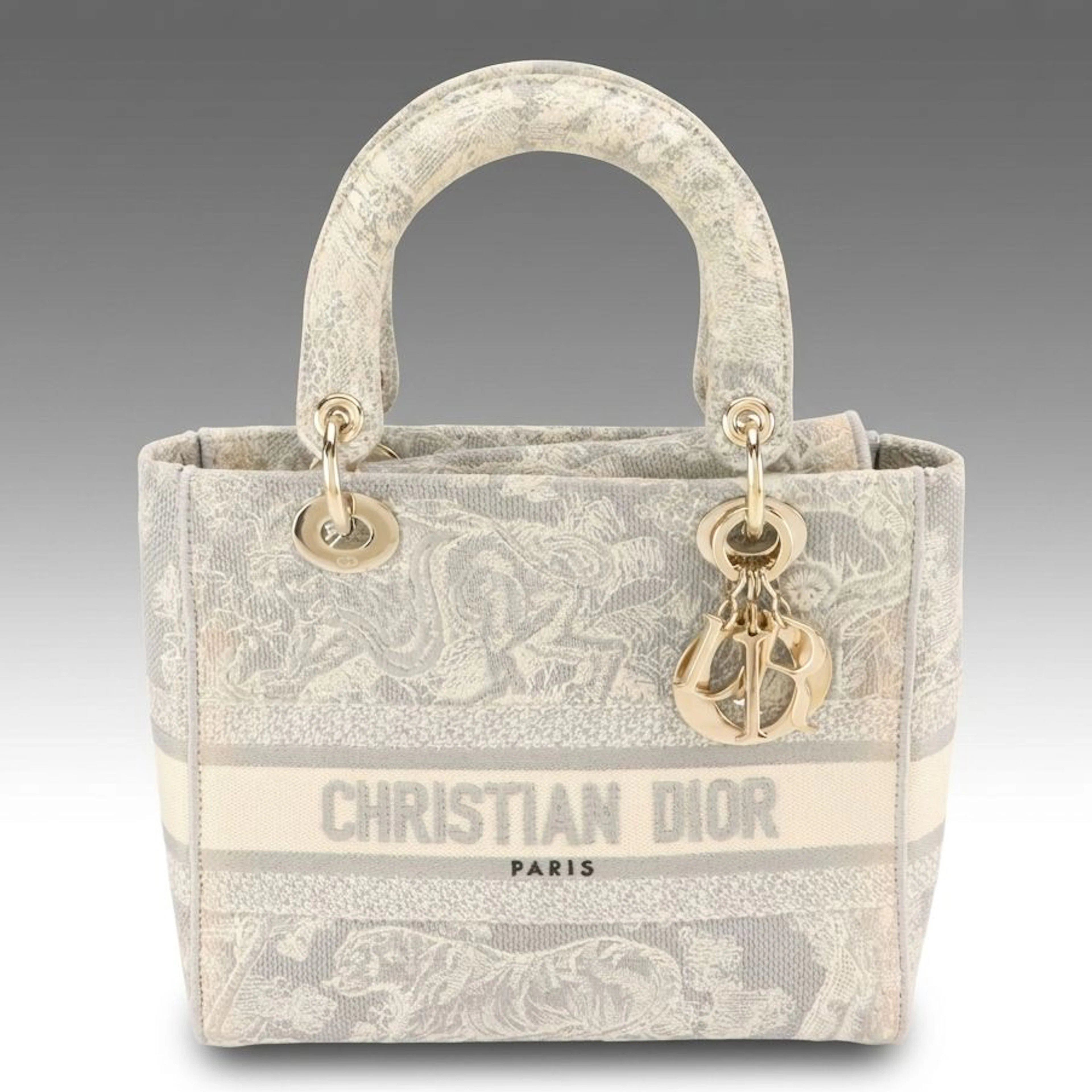 Christian Dior Lady D-Lite Two-Way Bag in Grey Embroidered Canvas