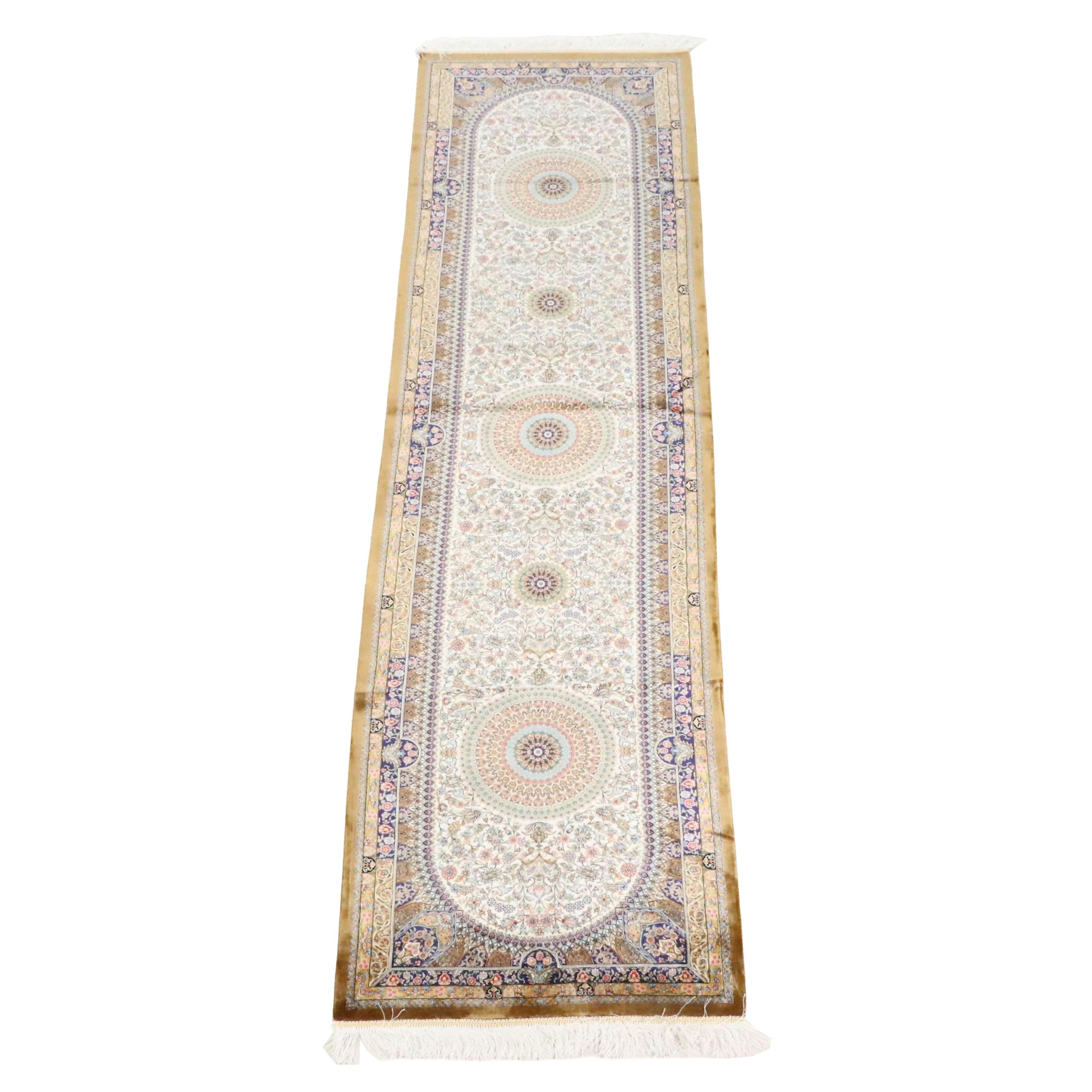 2'8 x 10'5 Machine Made Qom Style Art Silk Carpet Runner