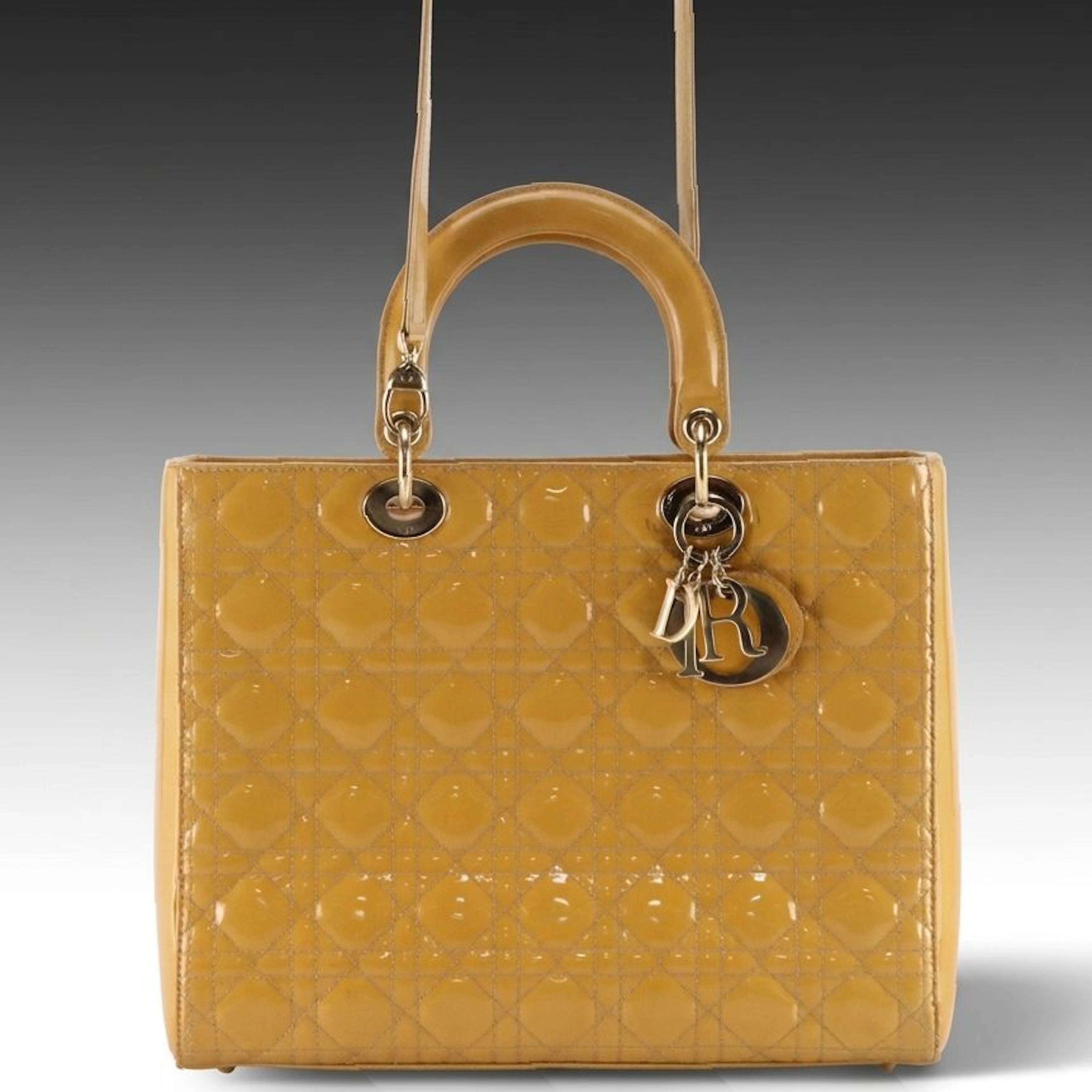 Christian Dior Large Lady Dior Top Handle Two-Way Bag in Cannage Patent Leather