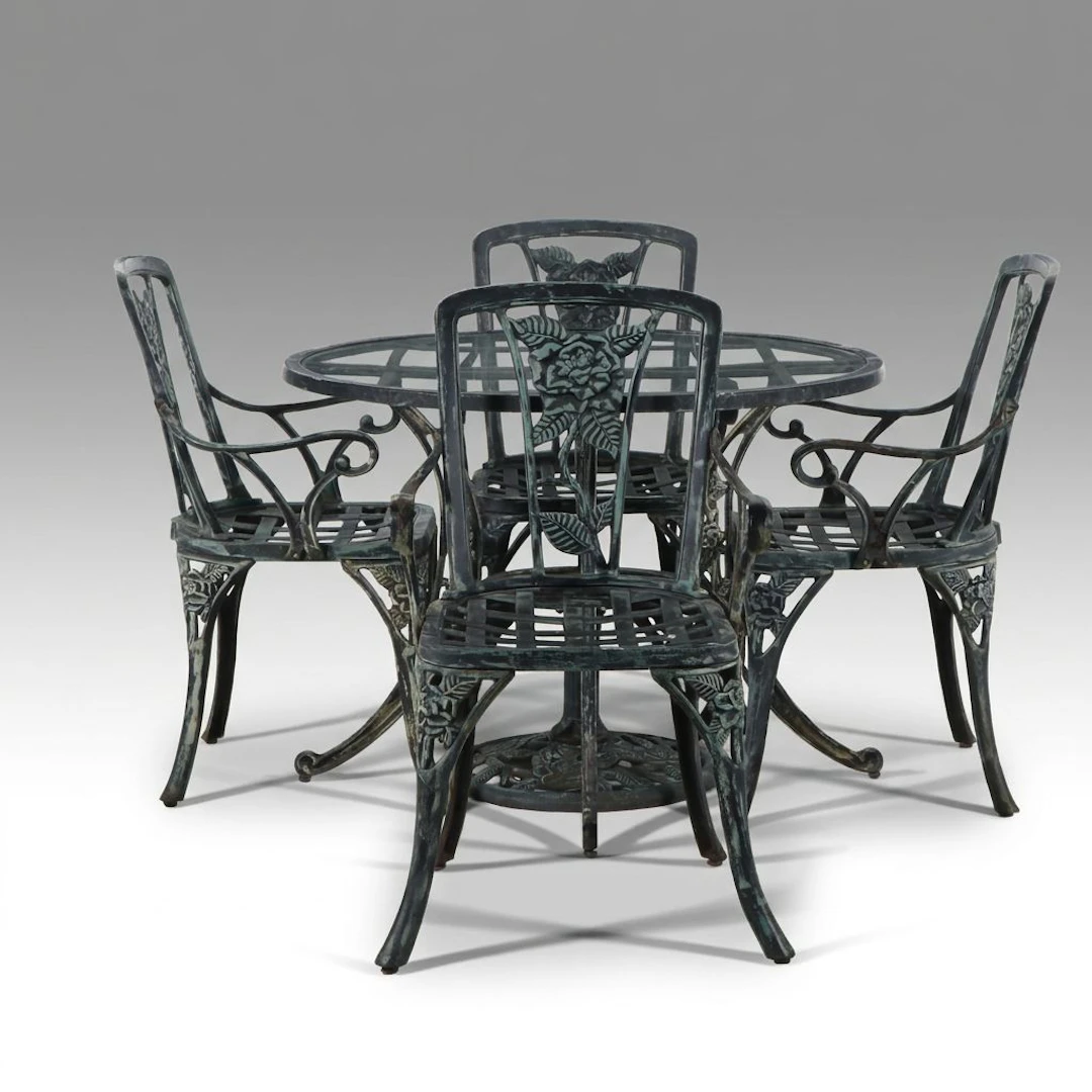Victorian Style Verdigris Painted Patio Dining Set, 21st Century