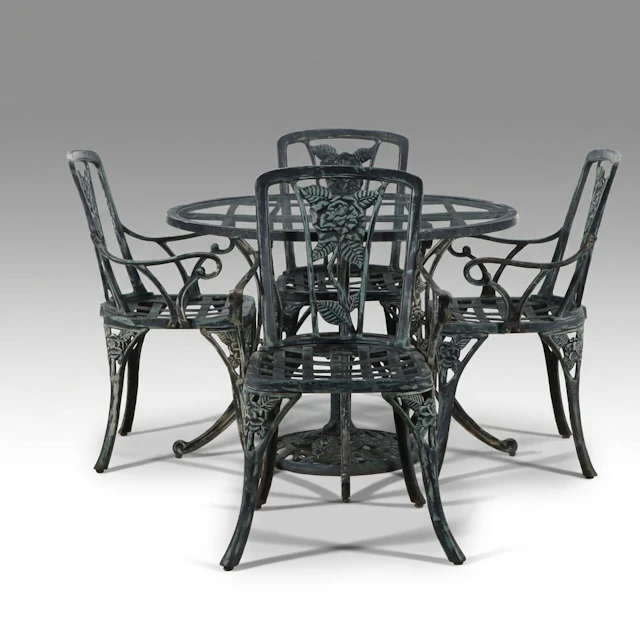 Victorian Style Verdigris Painted Patio Dining Set, 21st Century