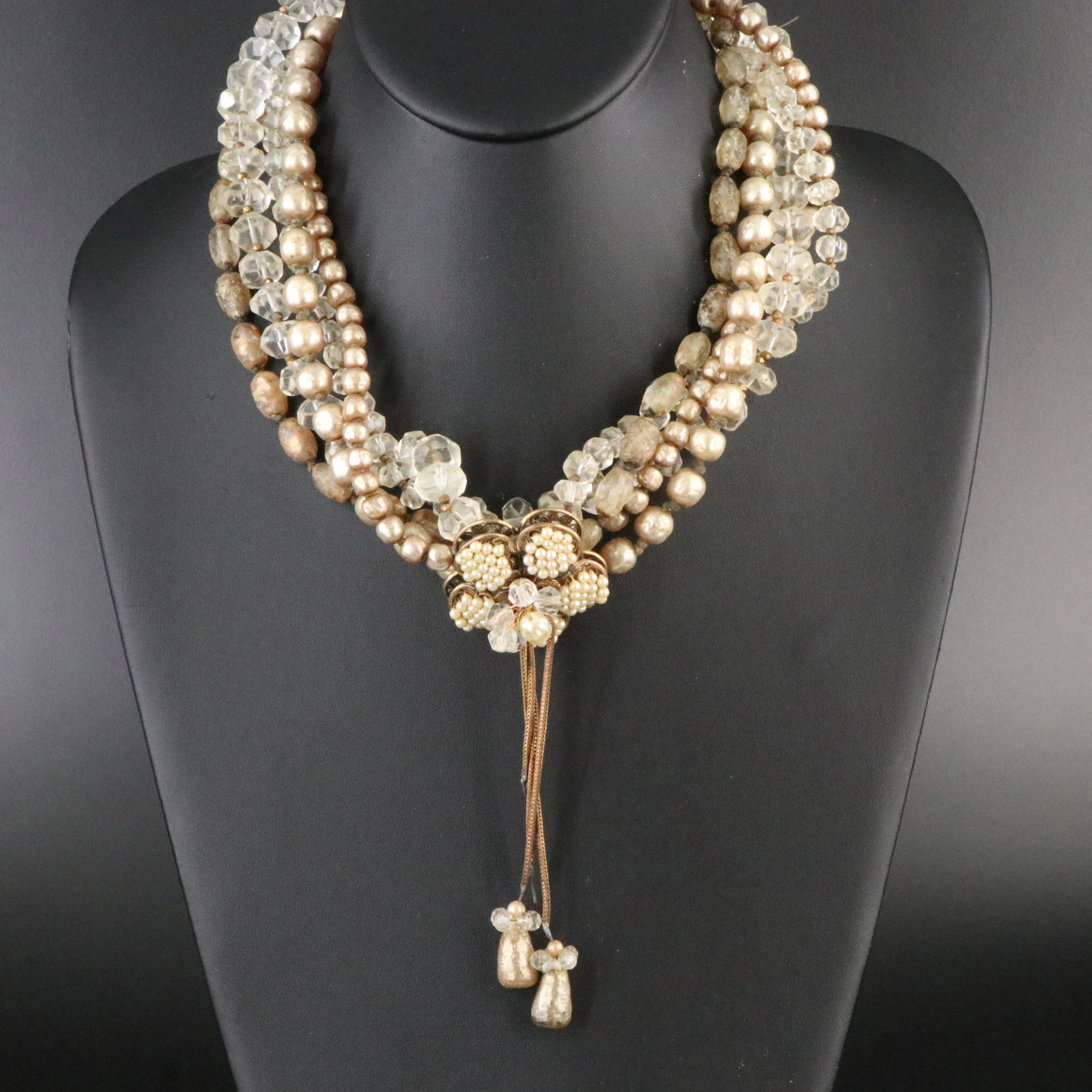Crystal and Glass Pearl Necklace Attributed to Miriam Haskell