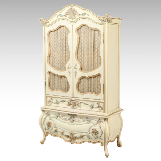 French Provincial Style Painted Wood Mesh Front Armoire, Mid to Late 20th C.