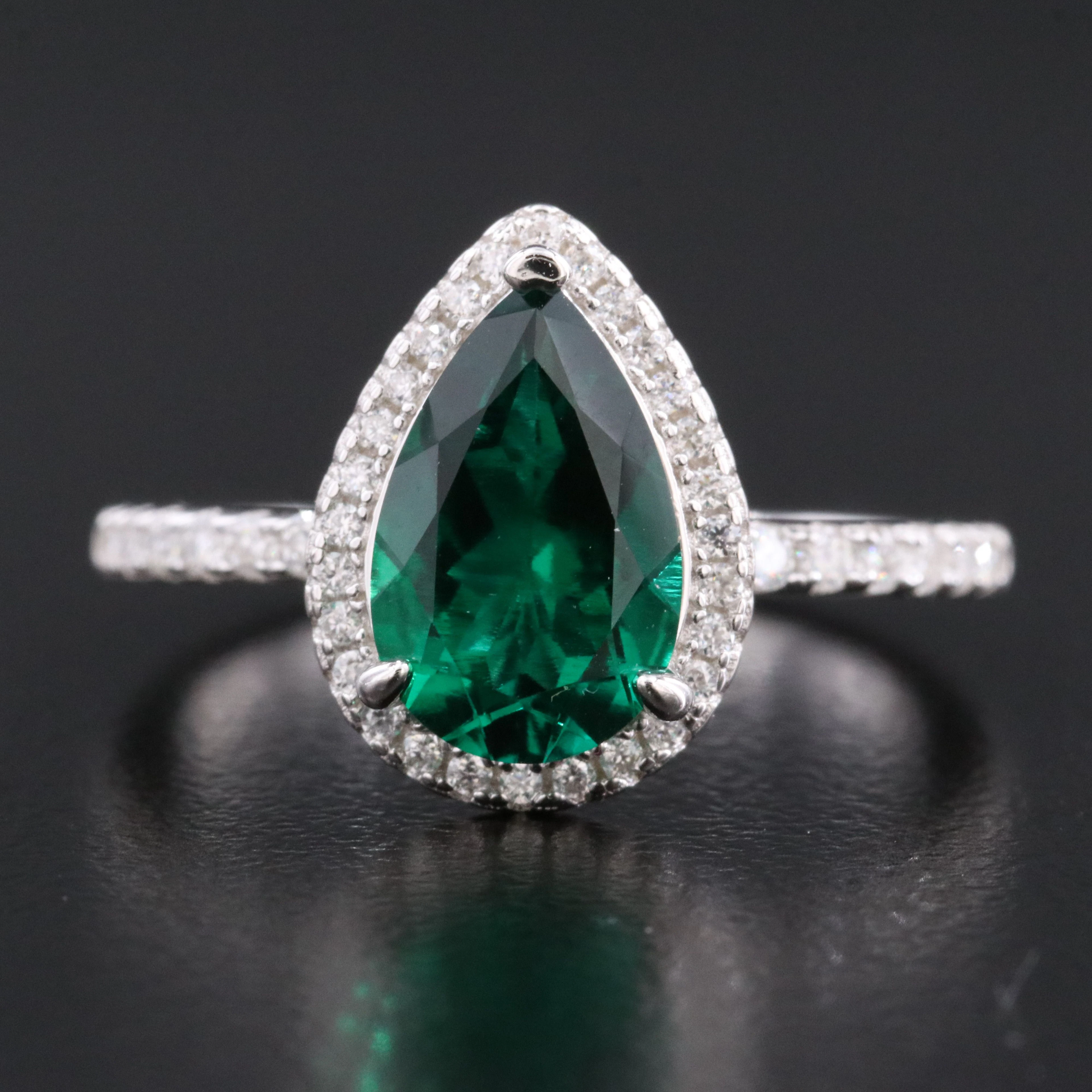 Sterling Emerald and Moissanite Ring
