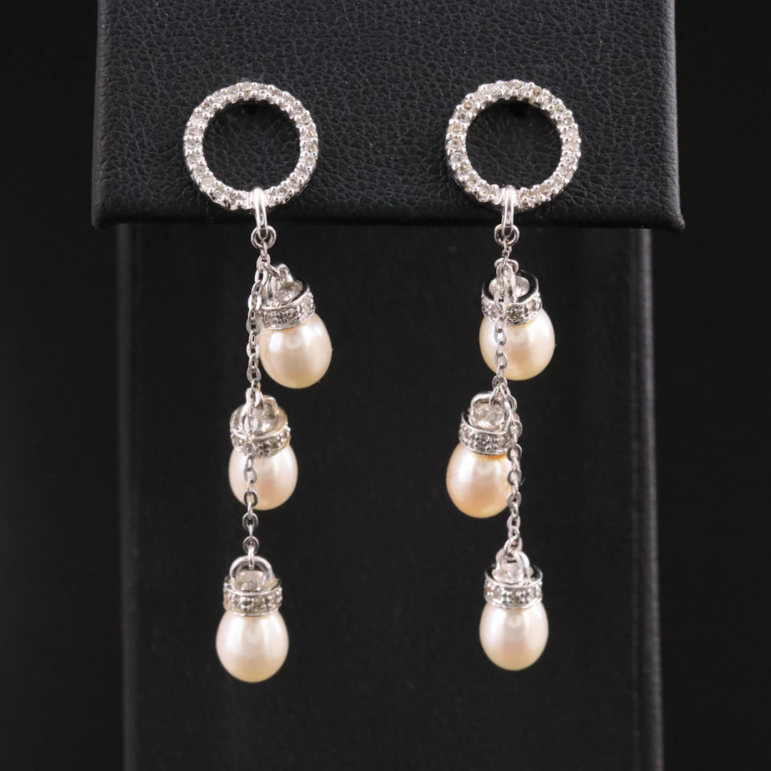 14K Pearl and 0.50 CTW Diamond Earrings