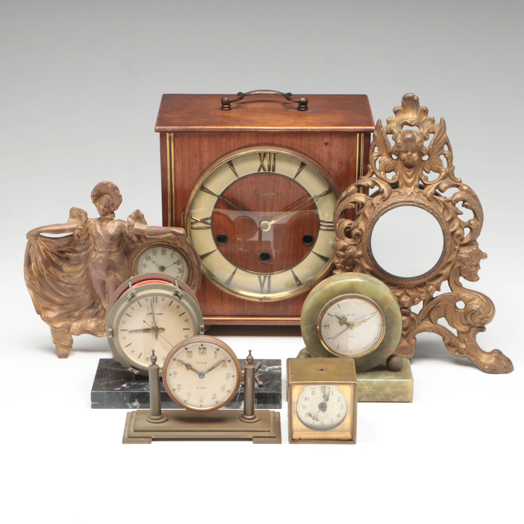 Marnna Drum Form Desk Clock with Elgin and More Vintage Clocks