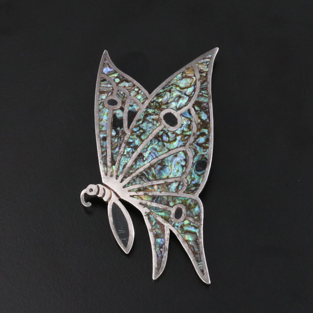 Mexican Sterling Abalone Inlay Butterfly Brooch