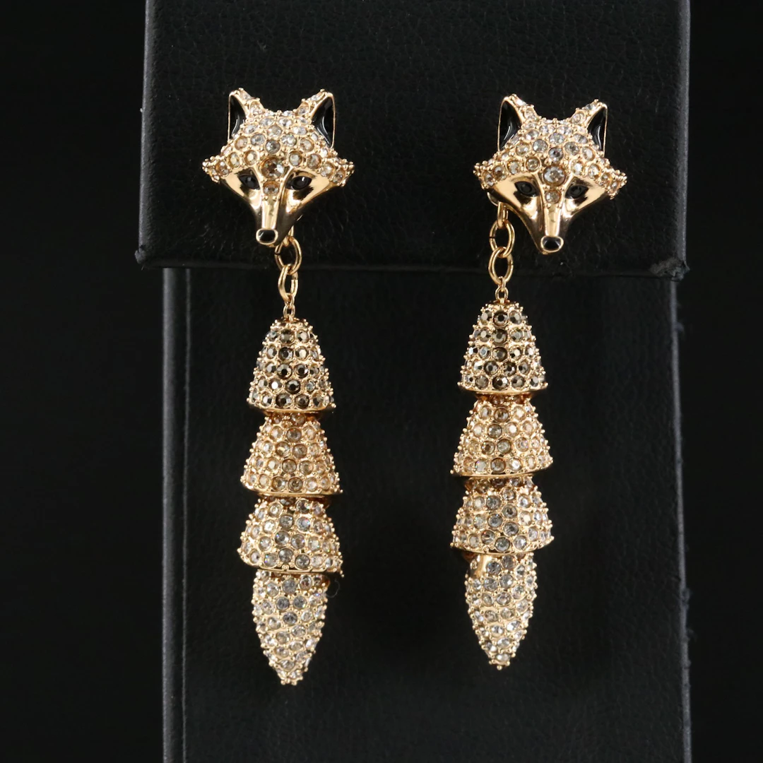 Swarovski March Fox Crystal and Enamel Articulating Drop Earrings