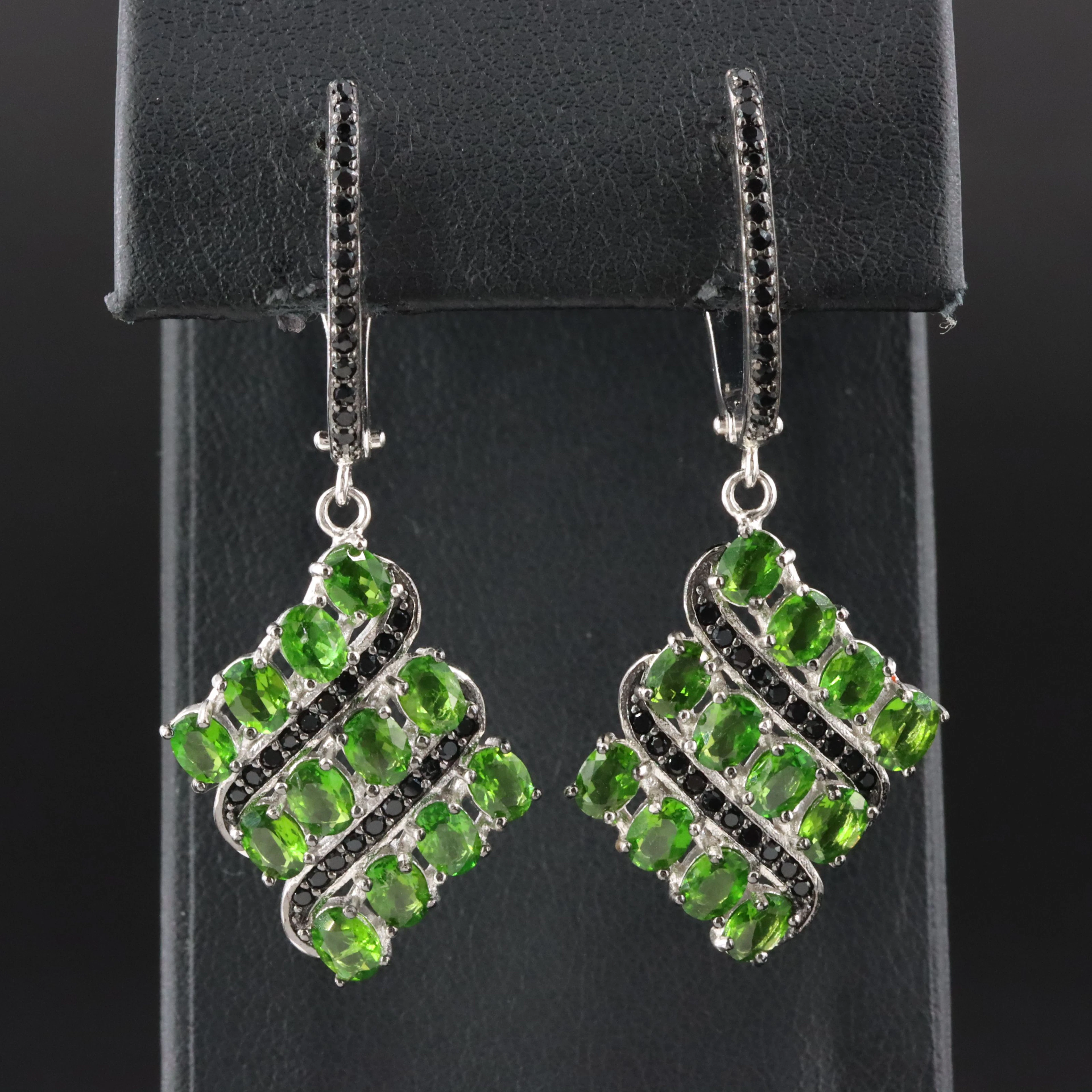 Sterling Diopside and CZ Earrings