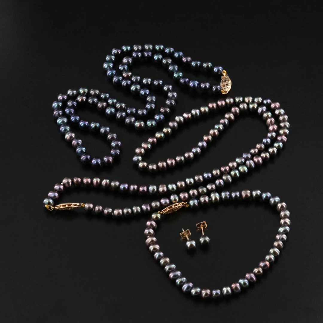 Pearl Necklaces, Bracelet and Earrings with 14K Clasps