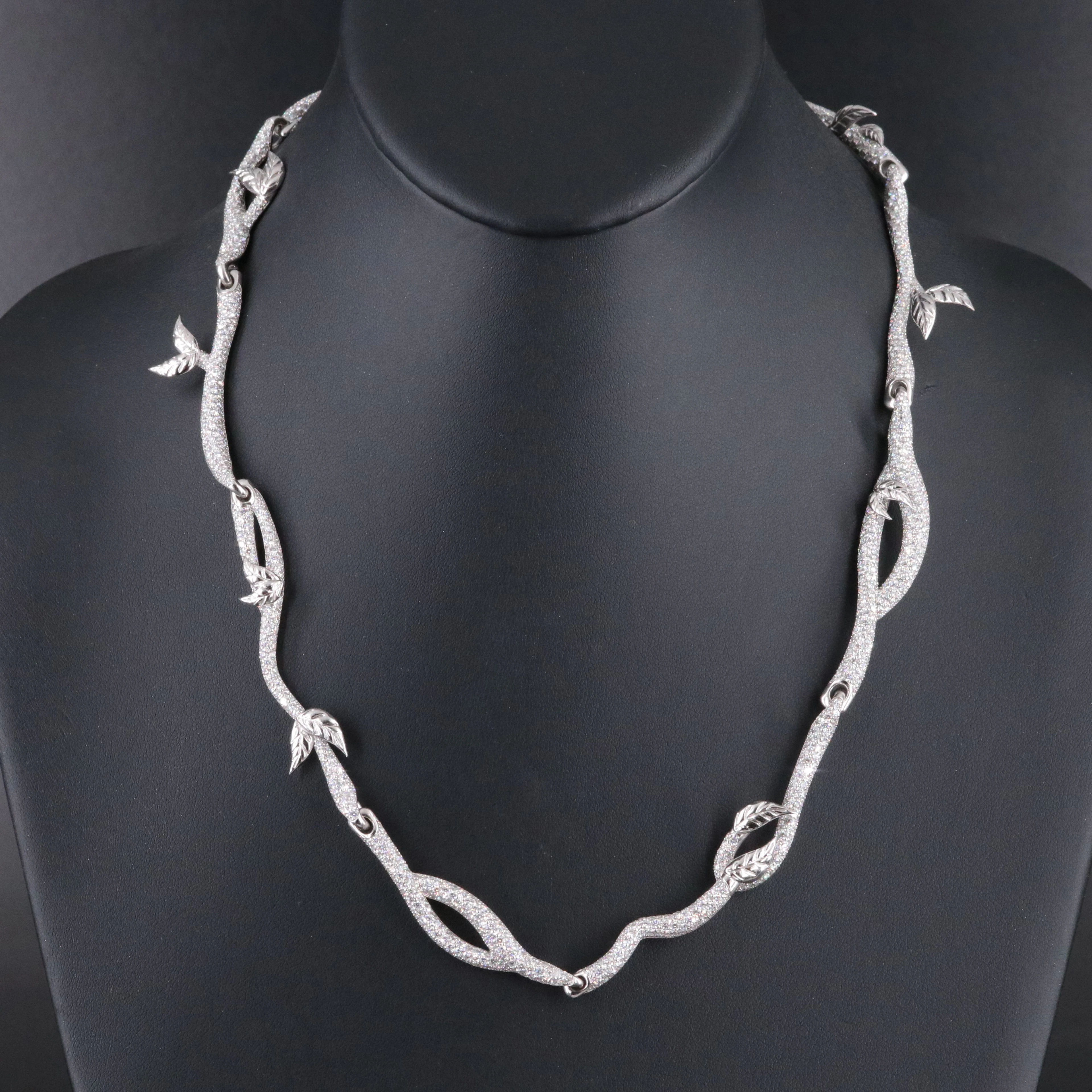 14K 24.00 CTW Diamond Pavé Leaf and Vine Necklace