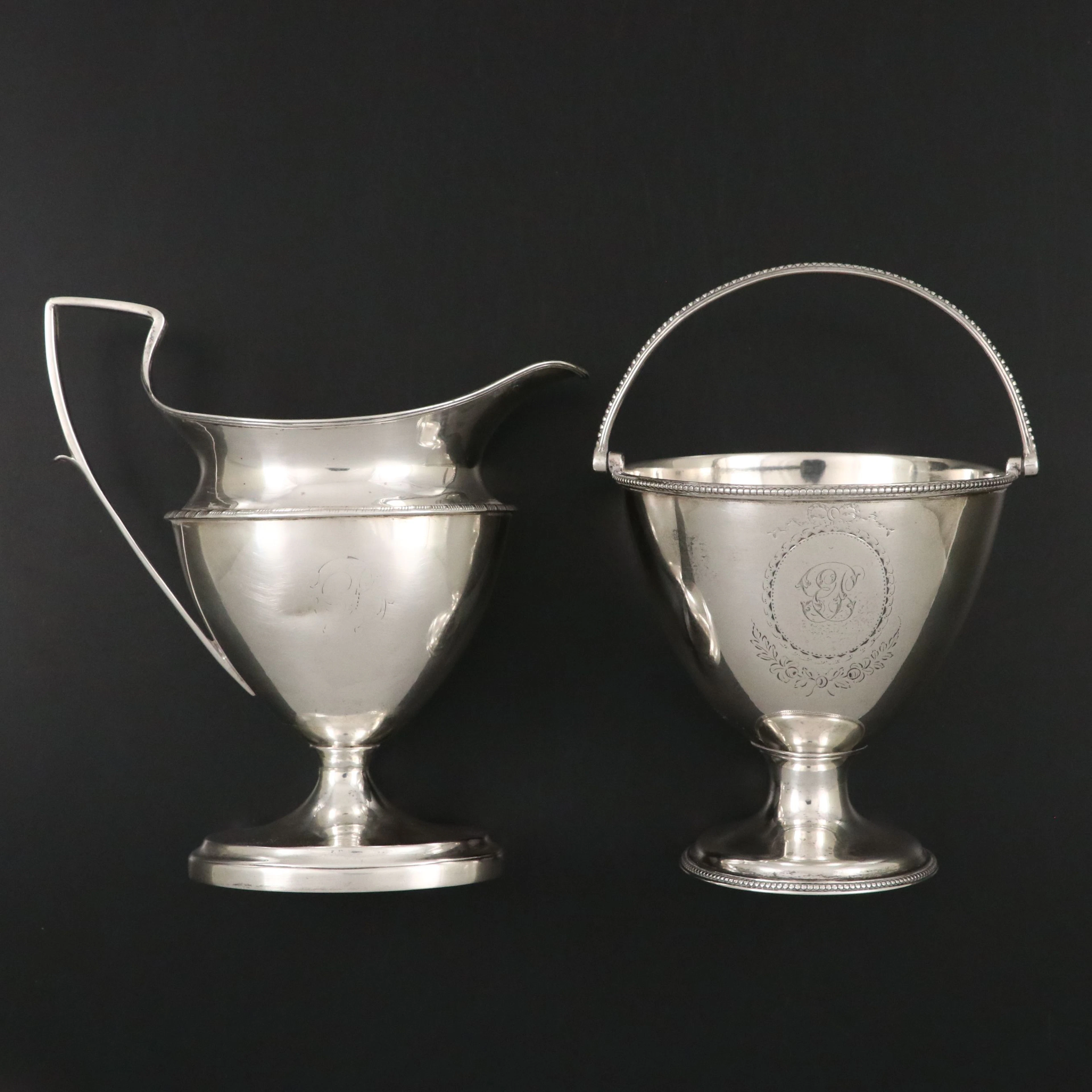 American Neo-Grec and Federal Coin Silver Married Sugar and Creamer, 19th C.