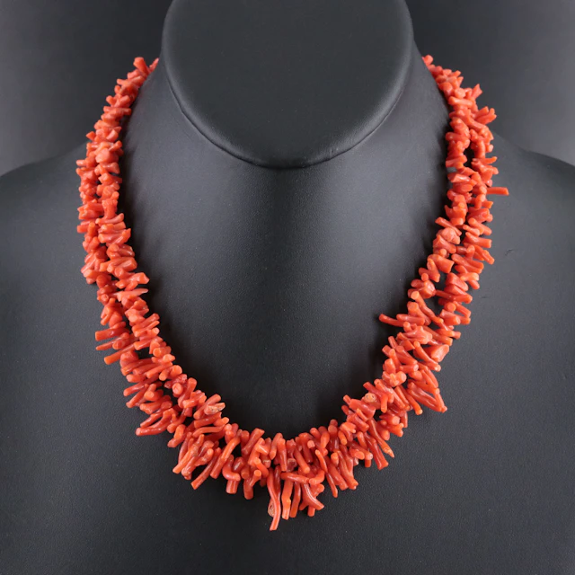 Branch Coral Necklace with Faux Coral Button Clasp