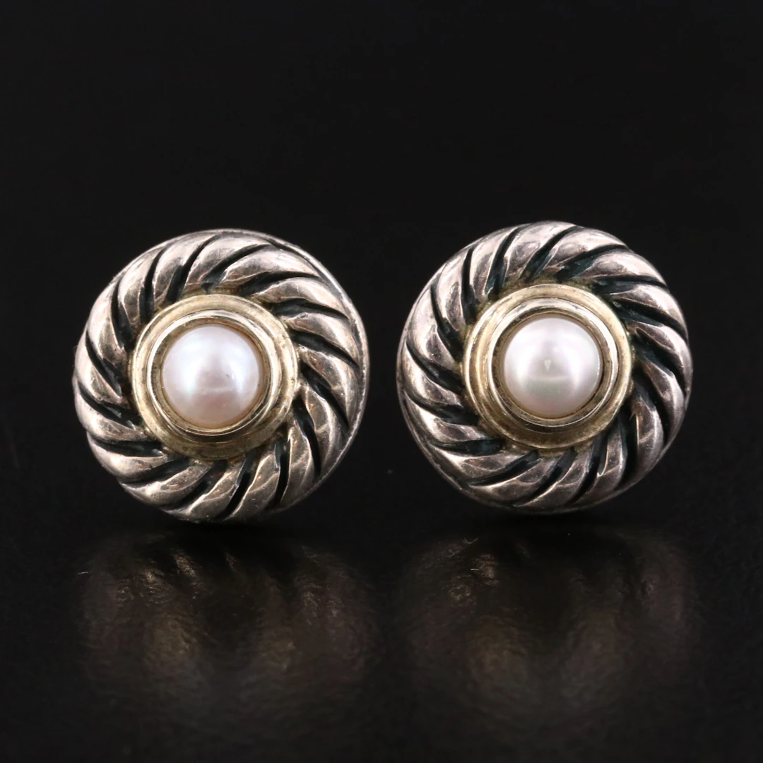 David Yurman Cookie Sterling Pearl Earrings with 14K Accents
