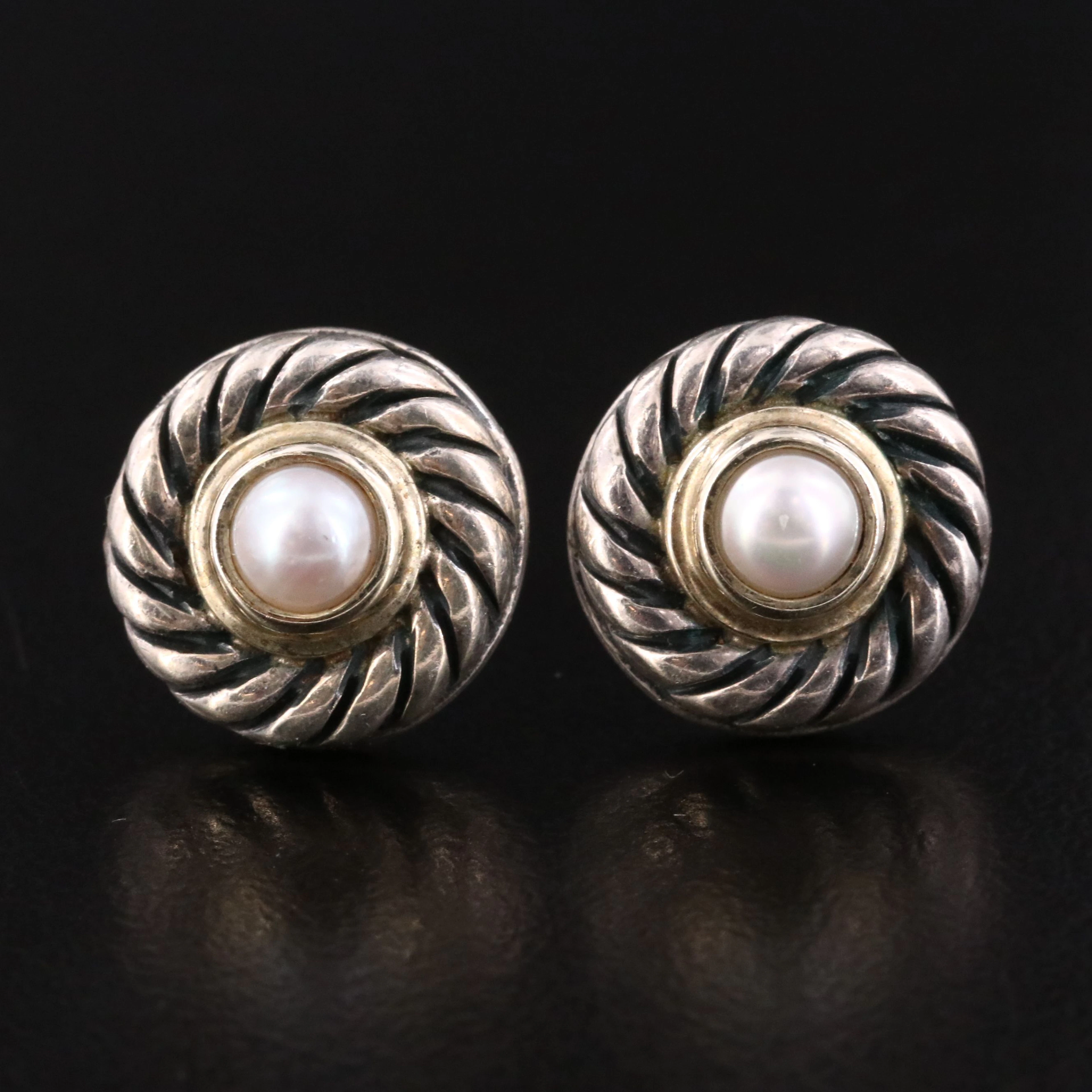 David Yurman Cookie Sterling Pearl Earrings with 14K Accents