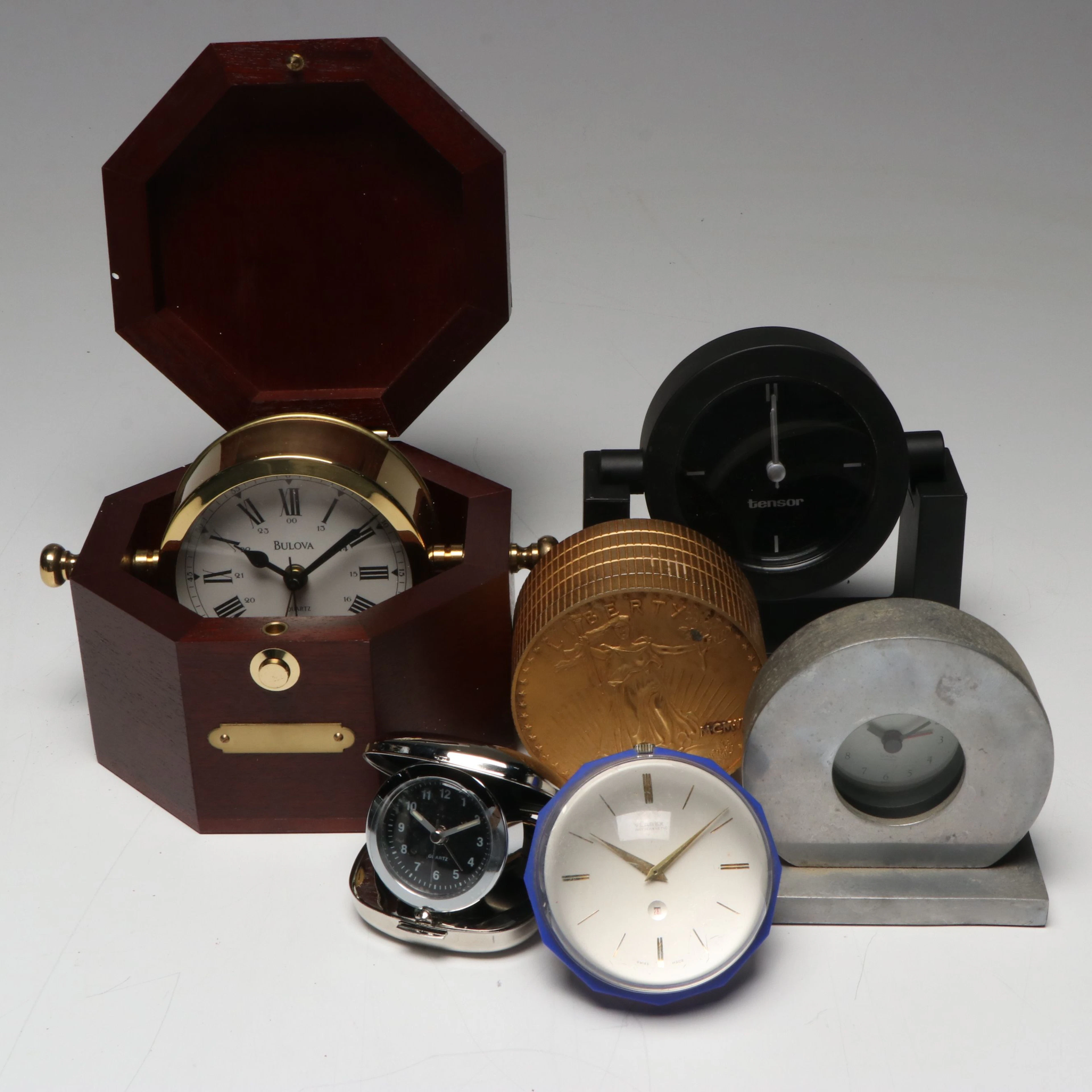 Bulova "Quartermaster" Maritime Clock with Other Contemporary Desk Clocks