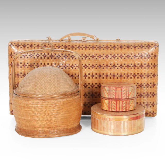 Woven Cane Carrying Case with Other Woven Baskets