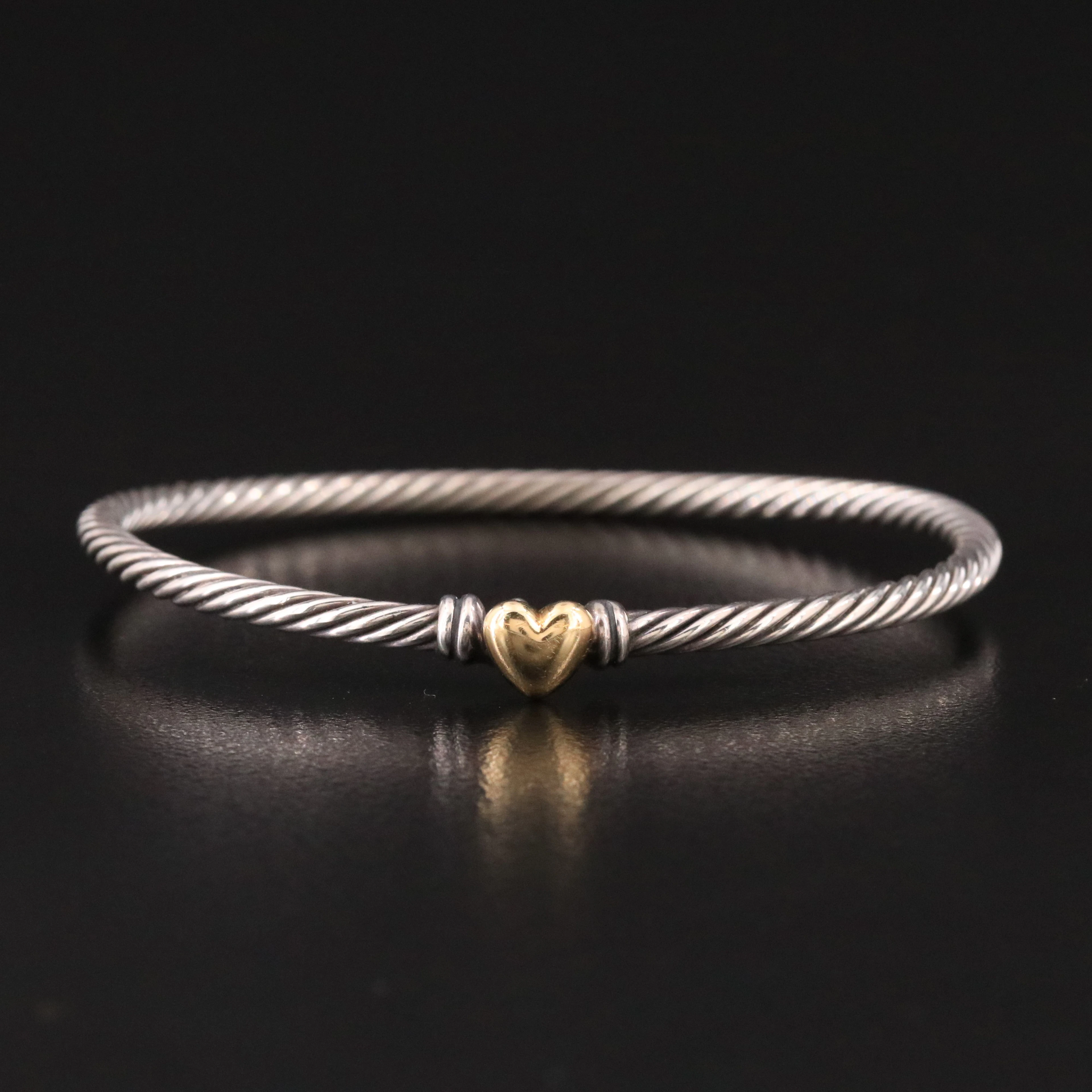 David Yurman Sterling and 18K Classic Cable Heart Station Bracelet
