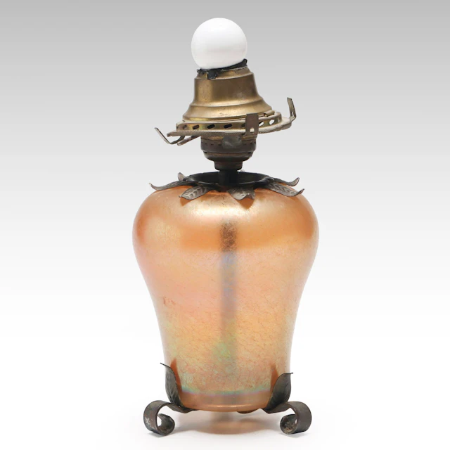 Mid-Century Favrile Style Craquelure Glass Table Lamp
