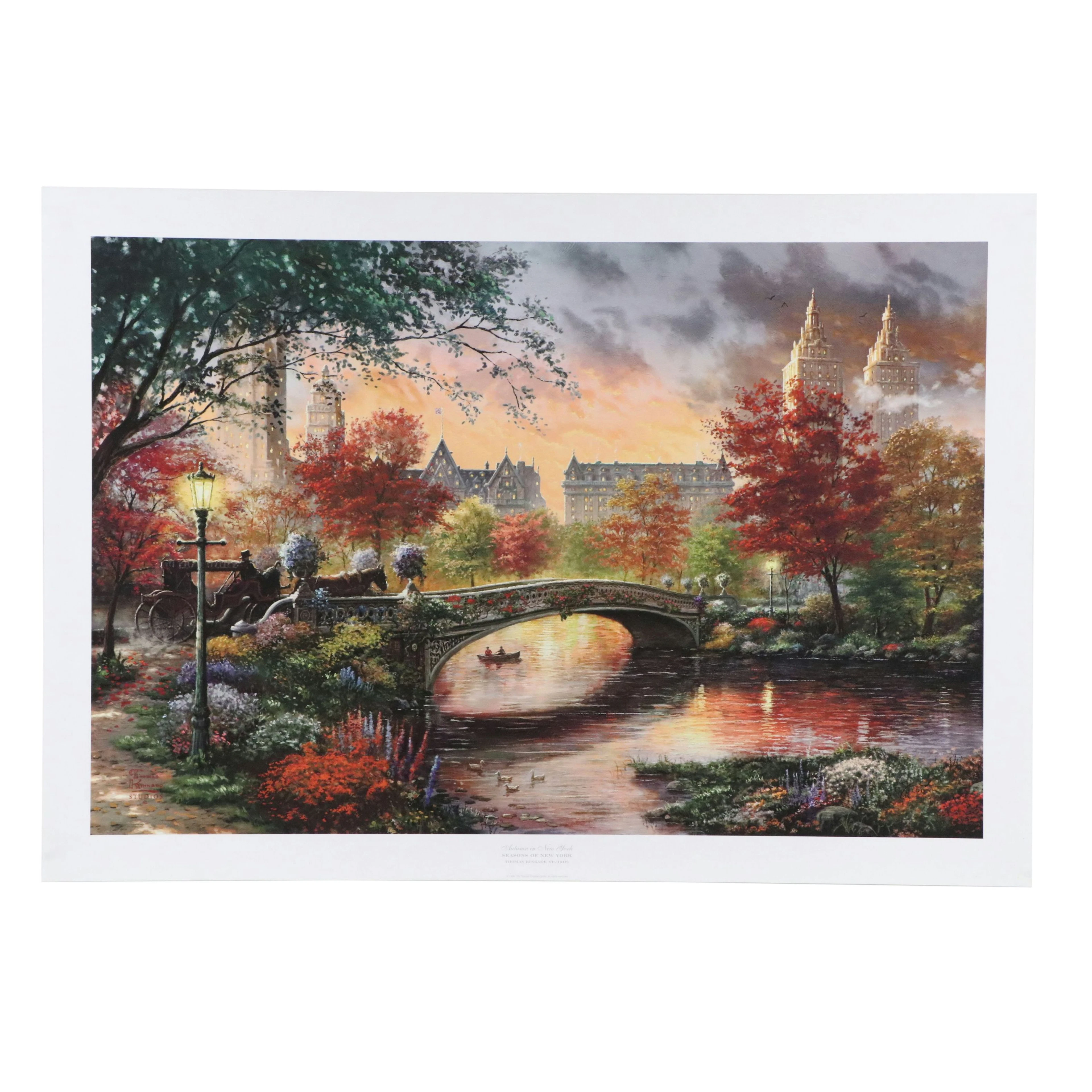 After Thomas Kinkade Giclée Print "Autumn in New York," 21st Century