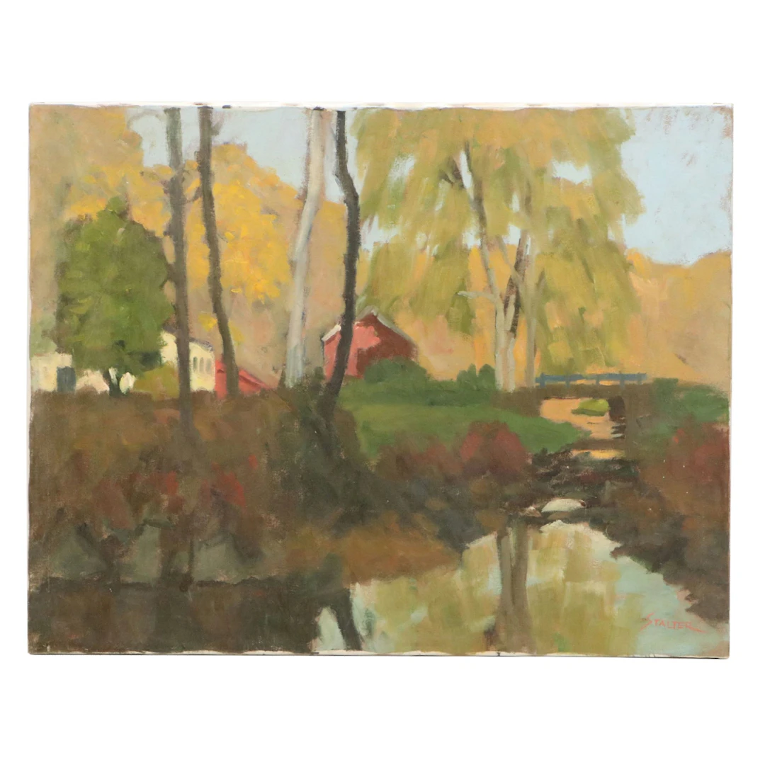Richard Stalter Landscape Oil Painting of Creek, 20th Century