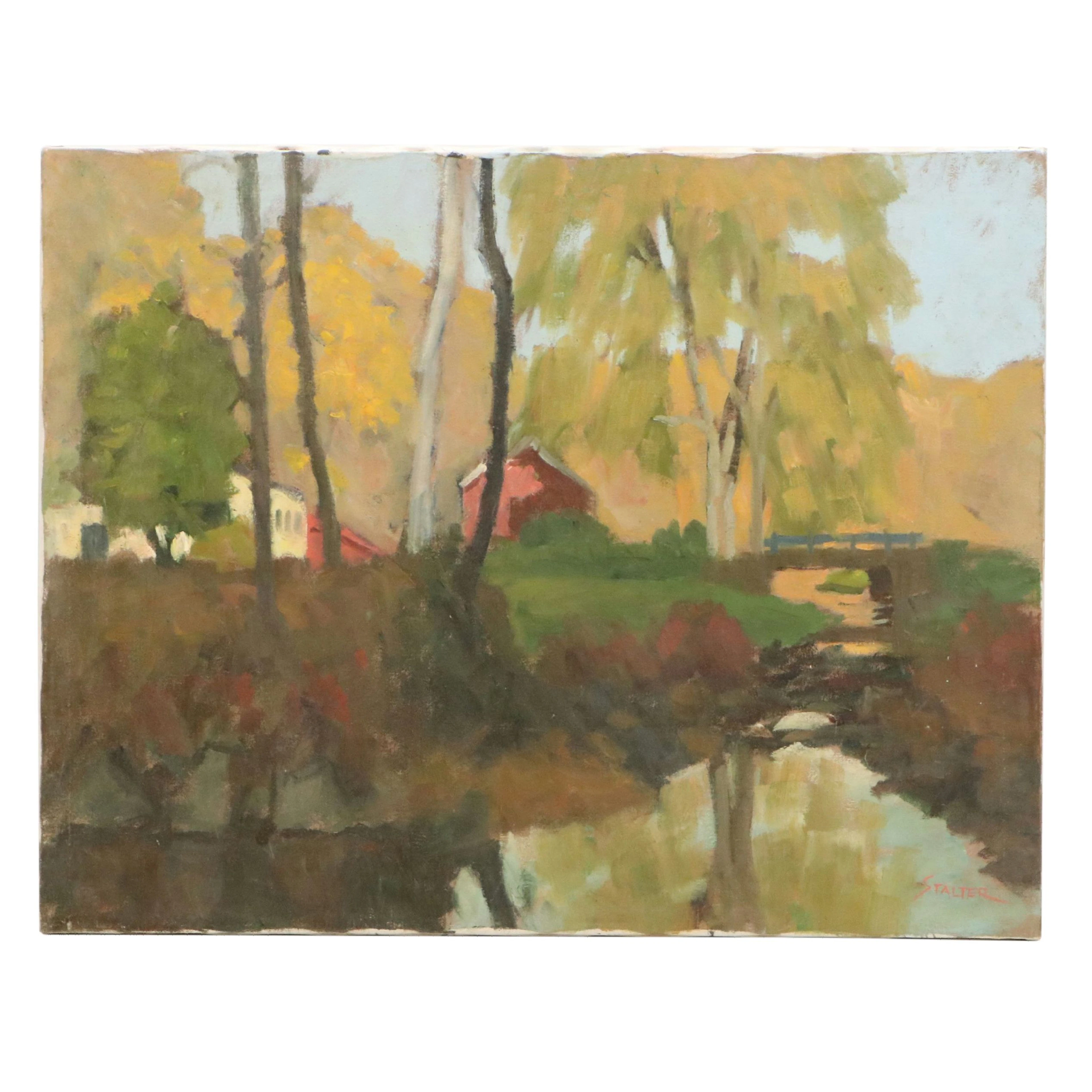 Richard Stalter Landscape Oil Painting of Creek, 20th Century