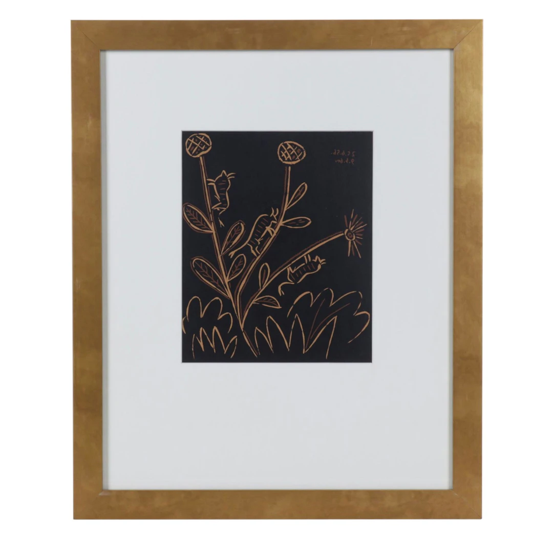 Pabloc Pablo Picasso Linoleum Cut "Bull-Flower," 1962