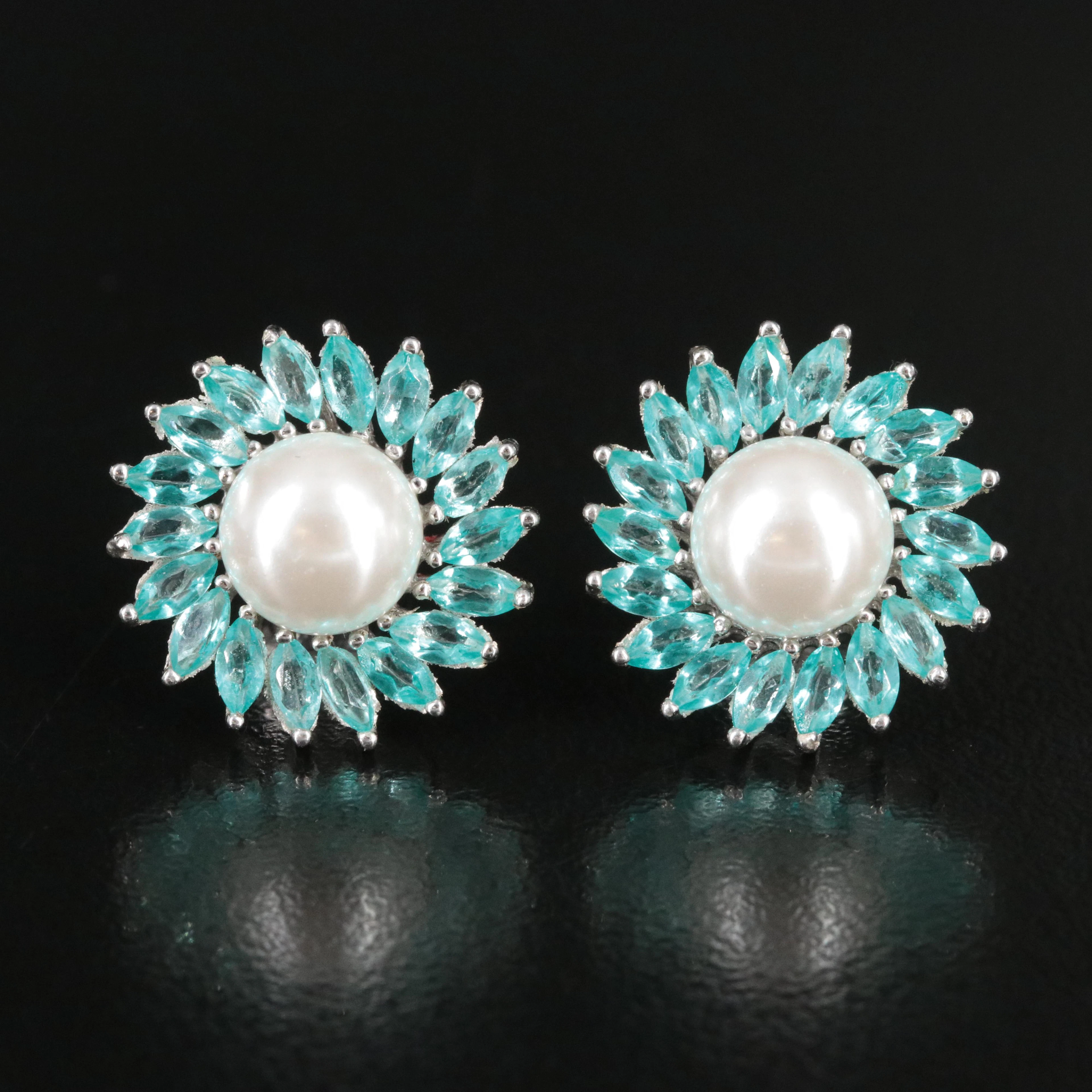 Sterling Faux Pearl and Fluorite Earrings