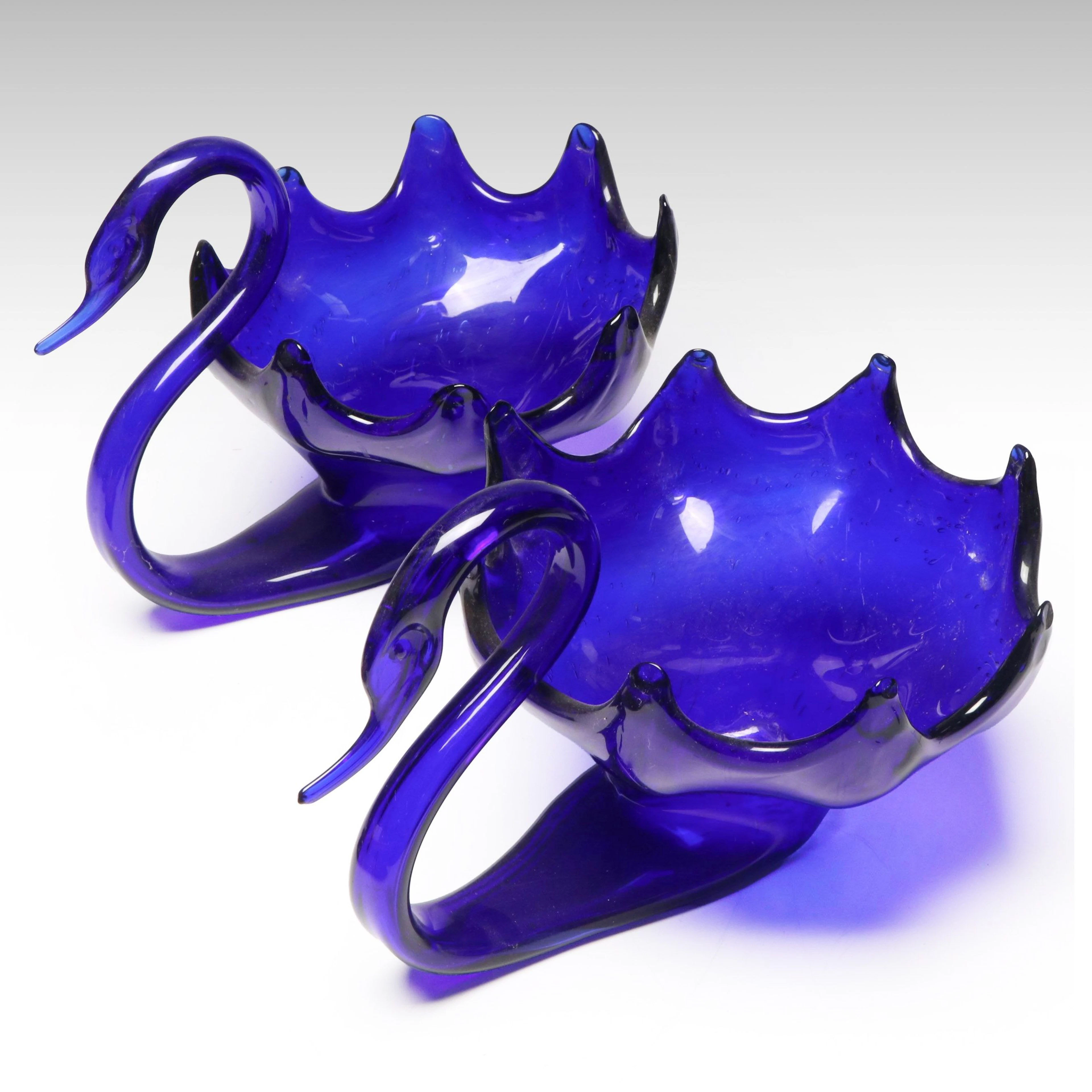 Mid Century Modern Sooner Style Cobalt Glass Swan Bowls