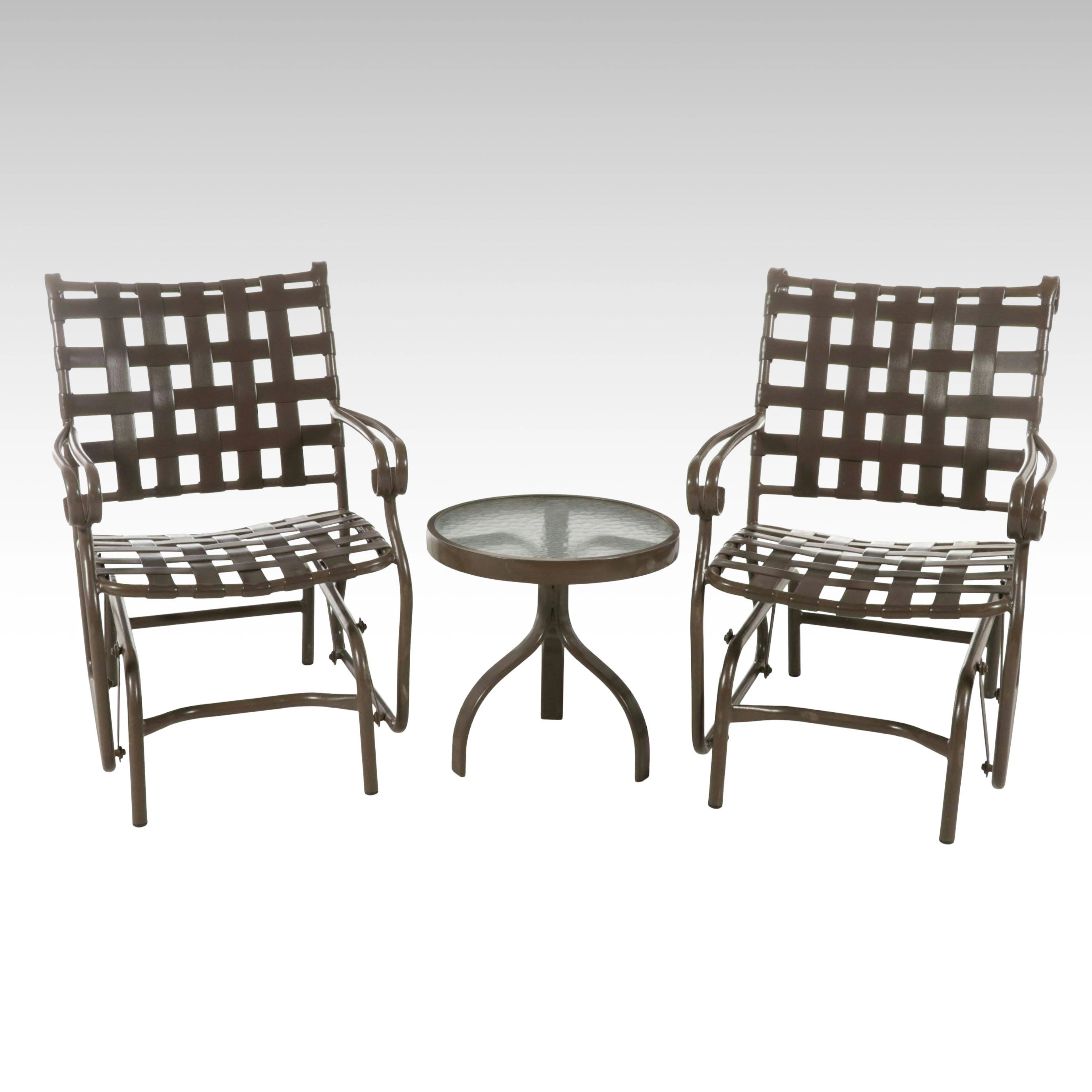 Pair of Metal Patio Gliders with Accent Table