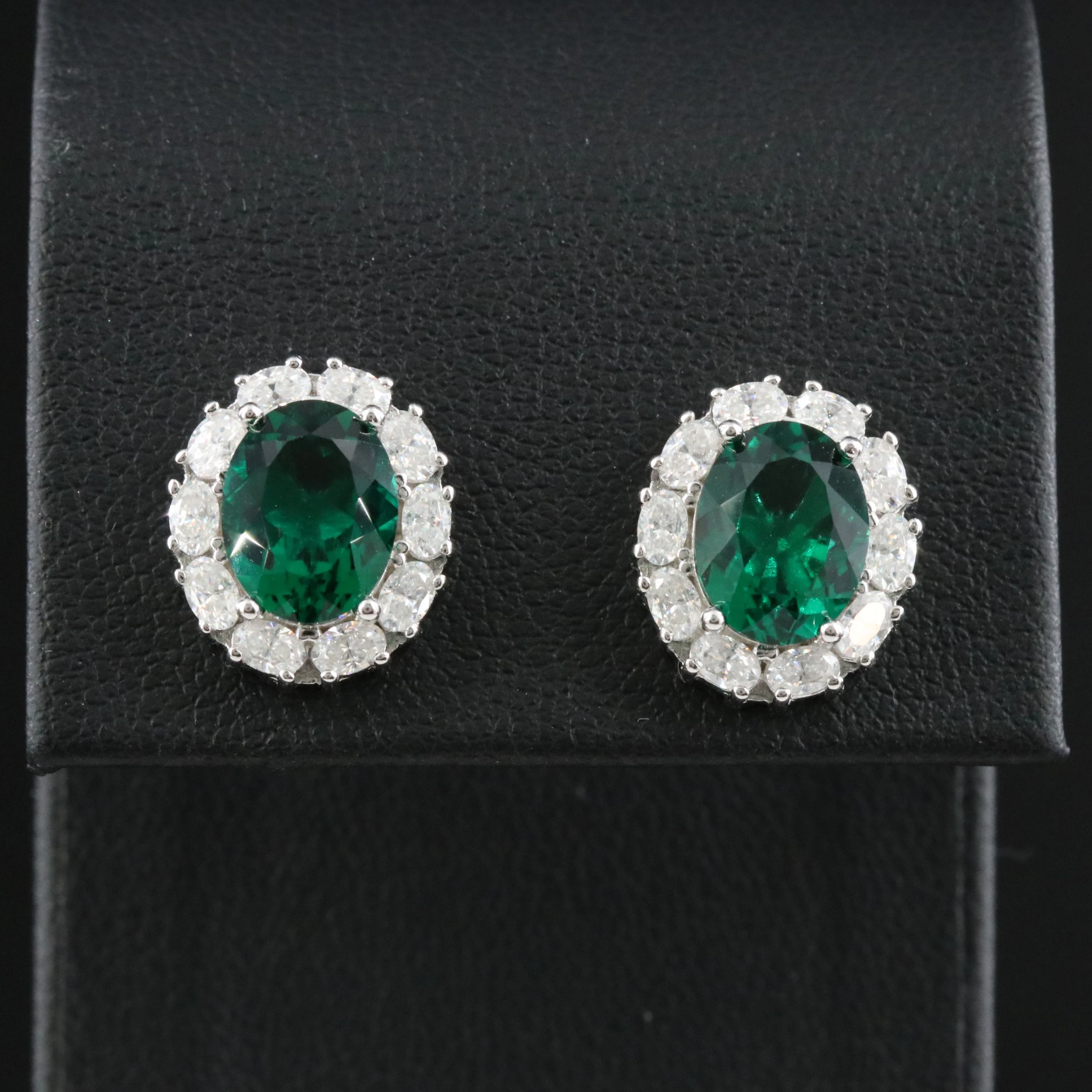 Sterling Lab Grown Emerald and Moissanite Earrings