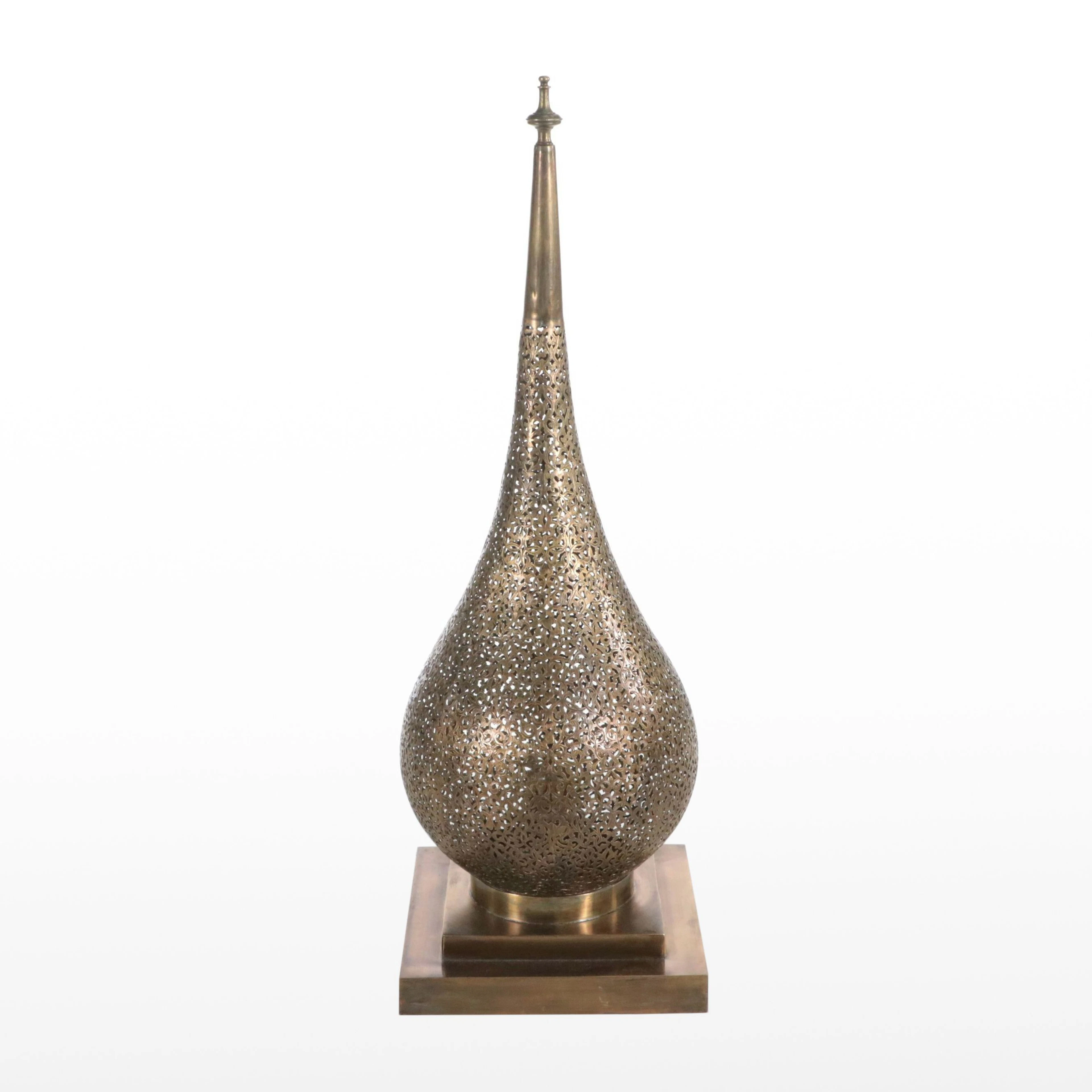 Moroccan Pierced Brass Candlestick Fanoos Lamp