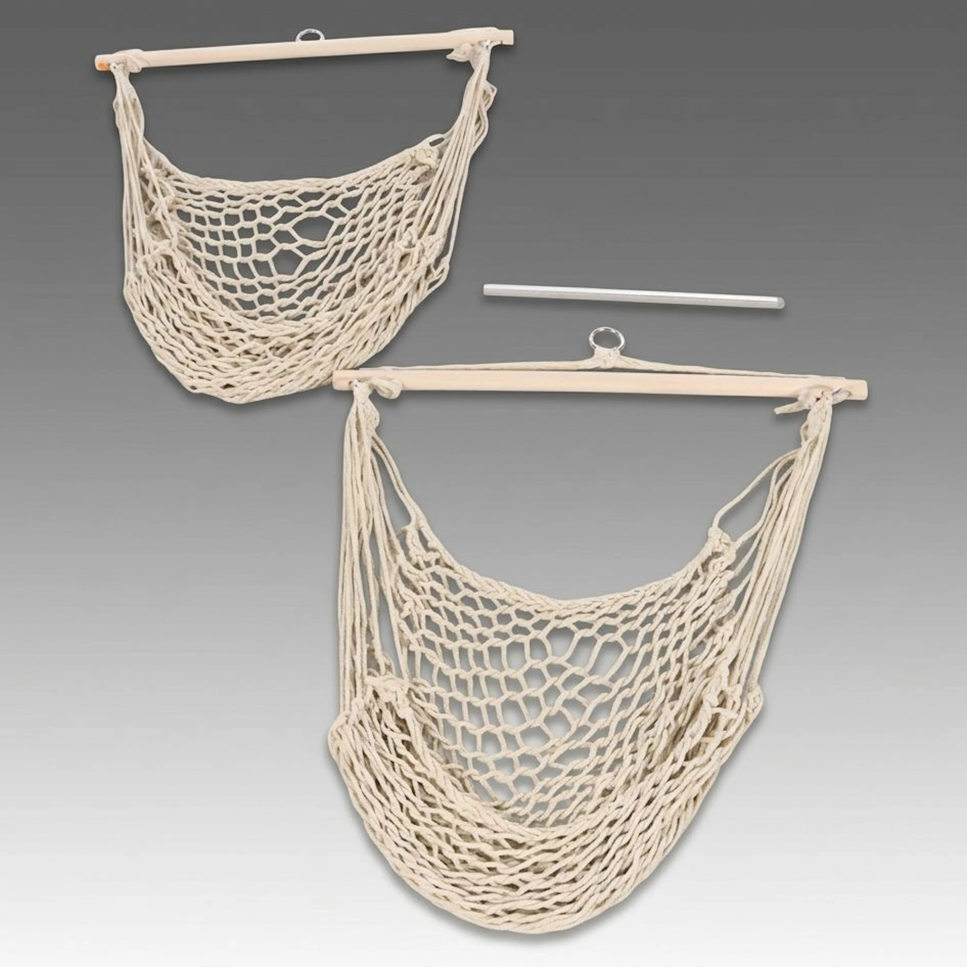Two Macrame Hammock Swing Chairs with Wood Spreader Bars