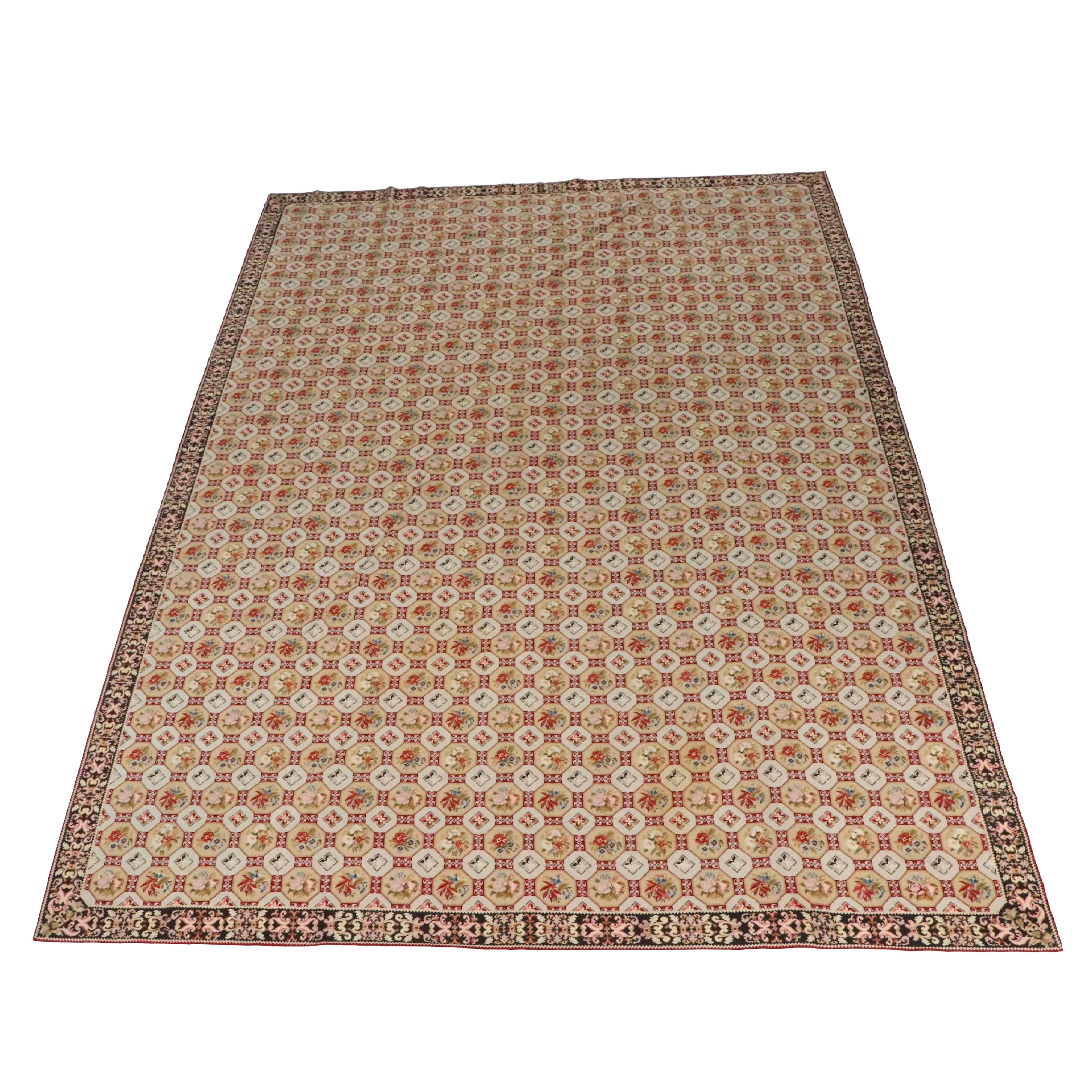 10' x 14'7 Handmade Needlepoint Stark Carpet Floral Trellis Room-Sized Rug