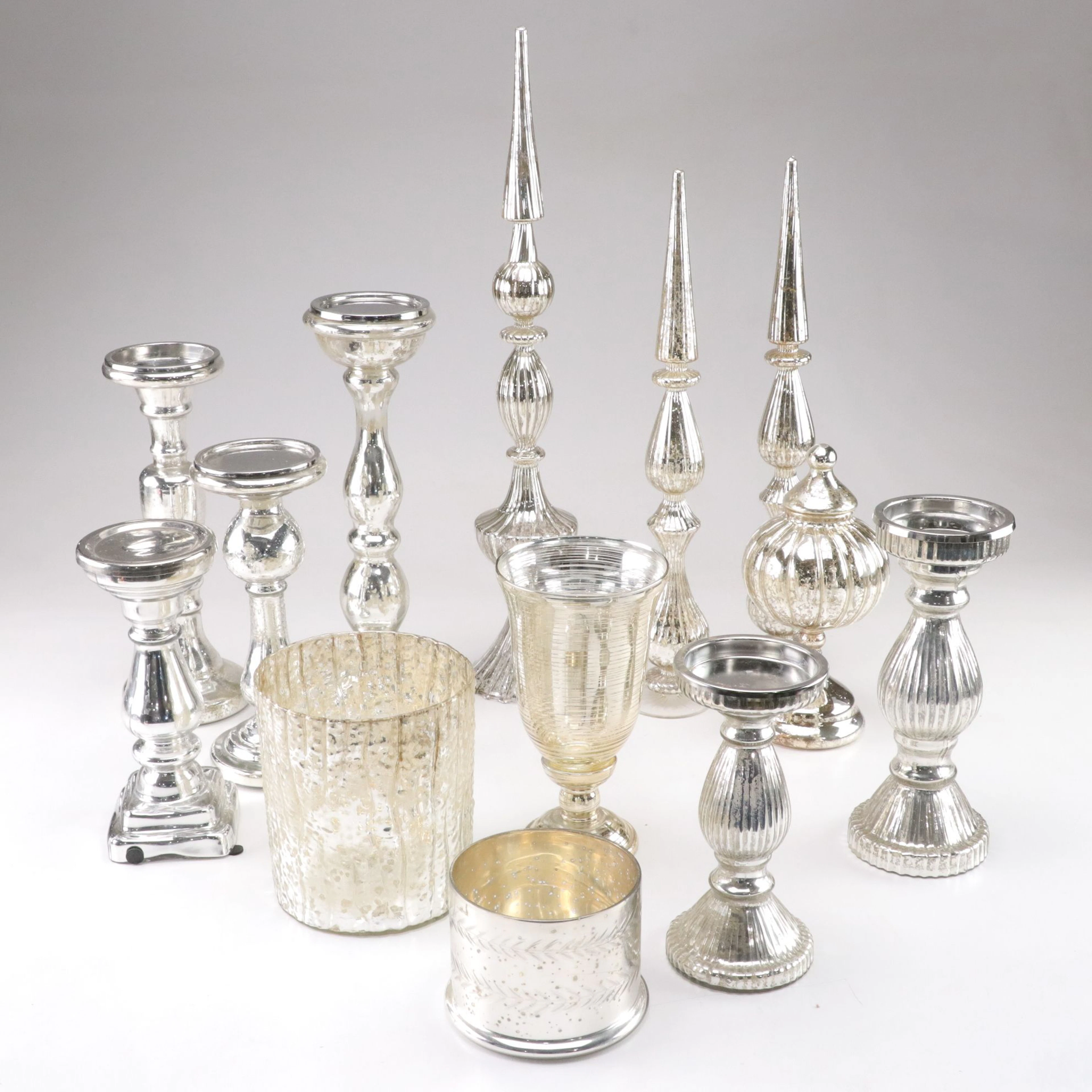 Pottery Barn and Other Faux Mercury Glass Candle Holders, Vases, & More