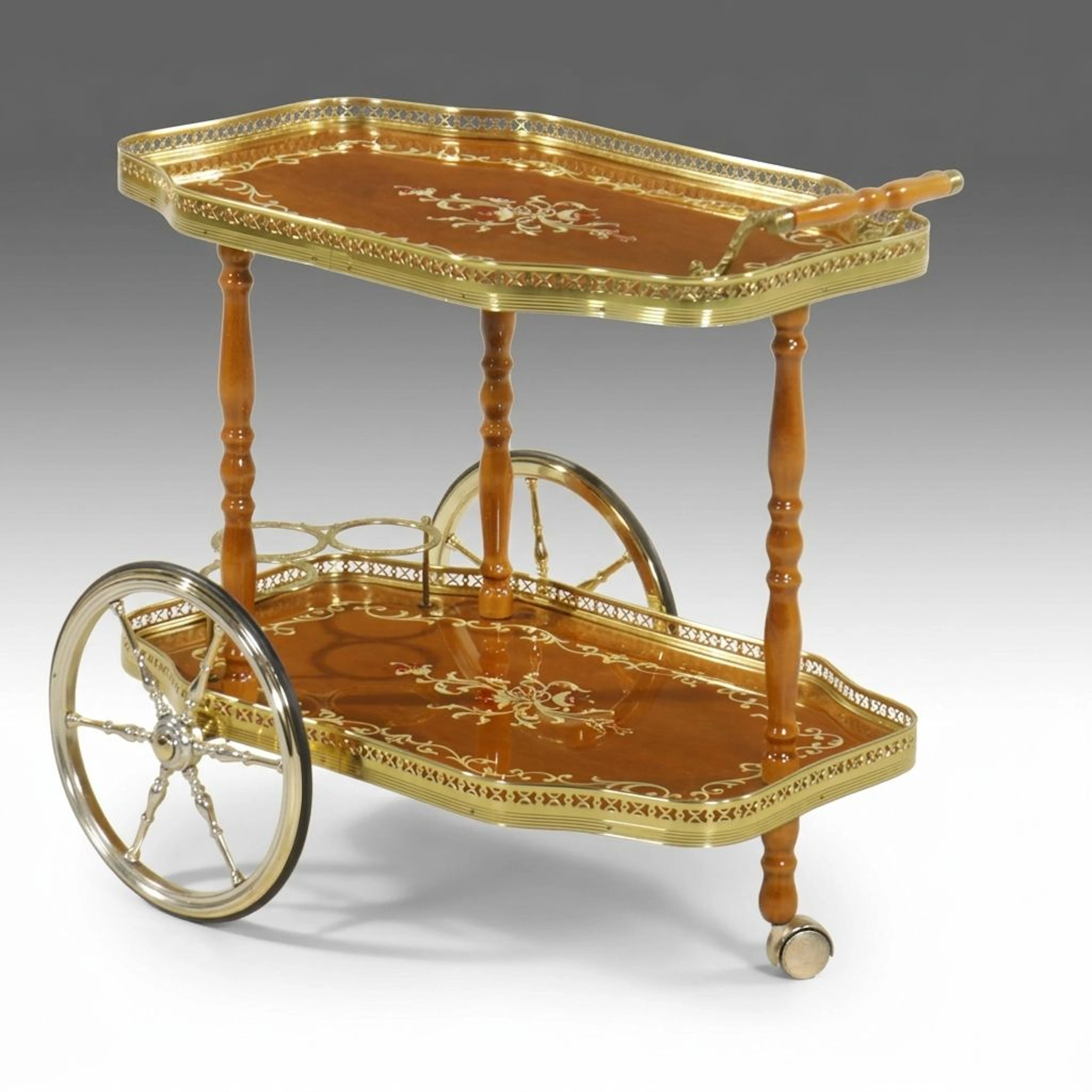 Hollywood Regency Style Paint Decorated Wood and Brass Drink Cart, 21st Century